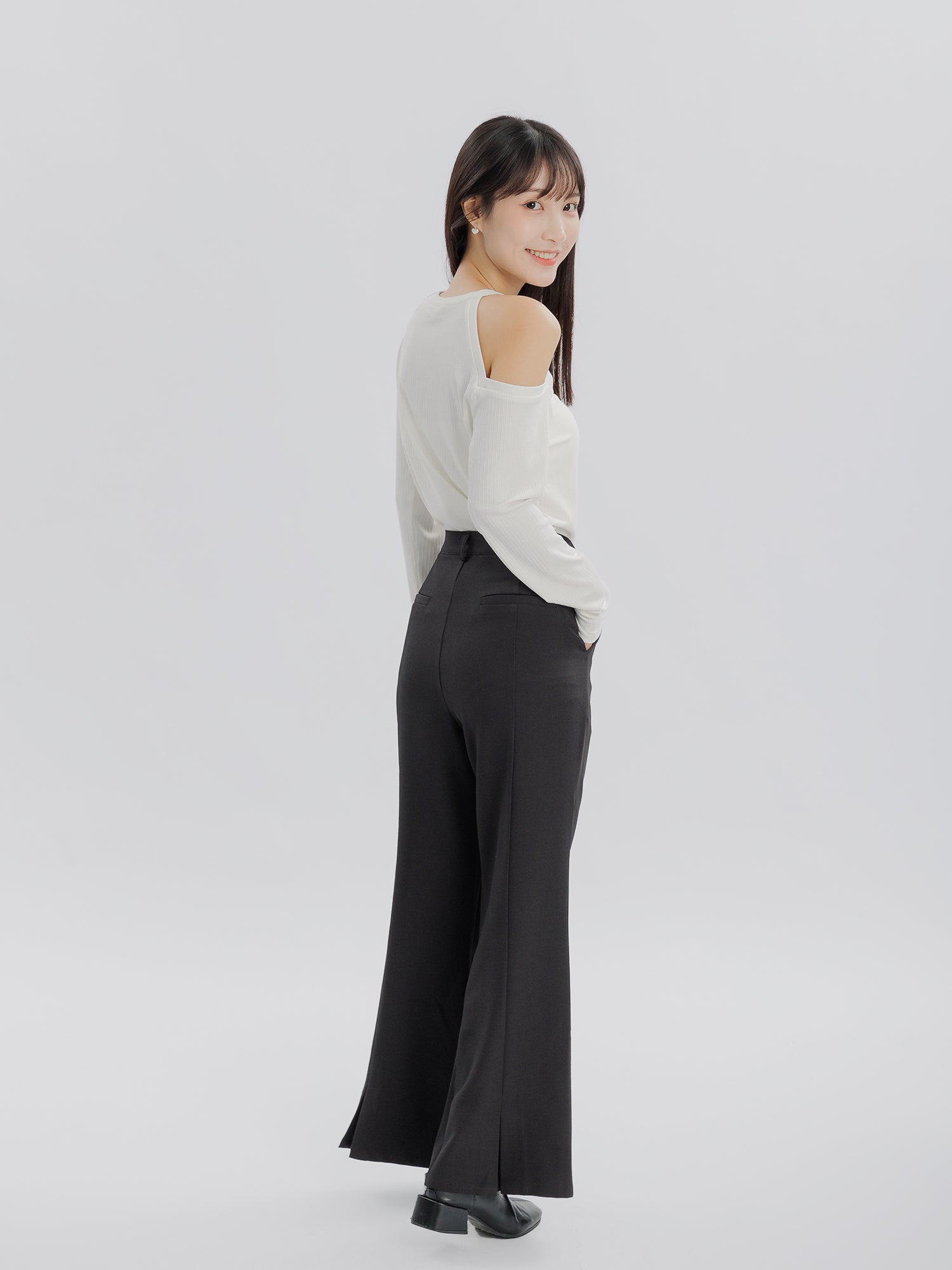 Petal Back Slit Bootcut Pants