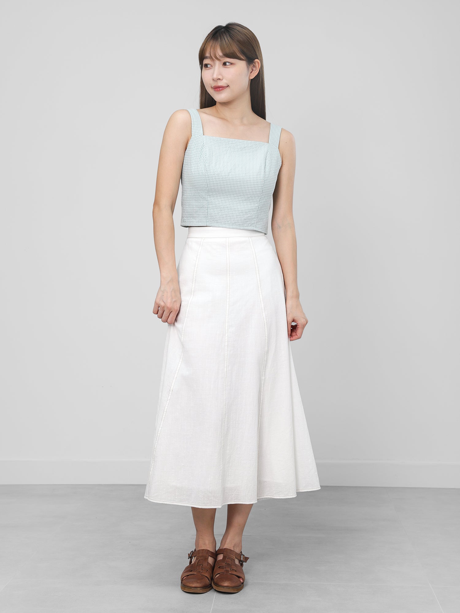 Ruth Contrast Stitching Midi Skirt