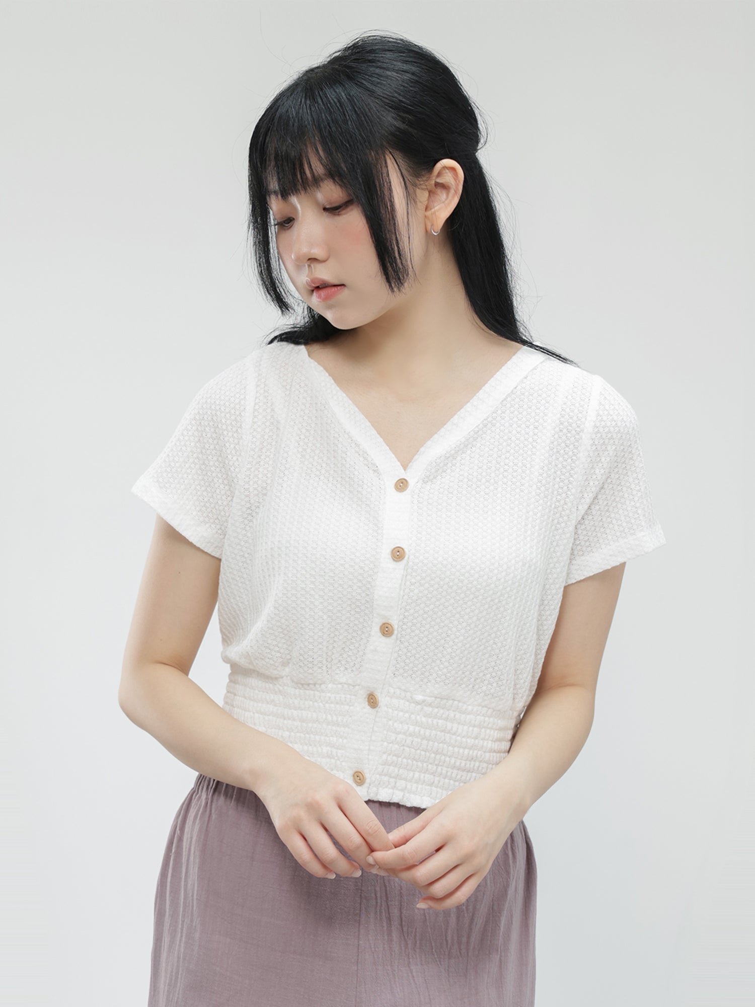 Buttoned Jacquard Knit Top