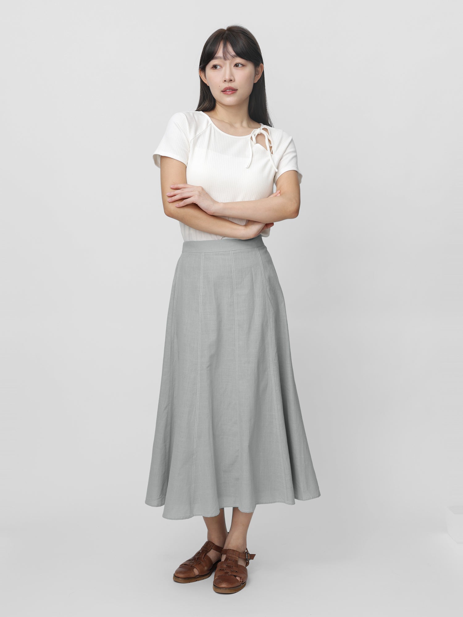 Ruth Contrast Stitching Midi Skirt