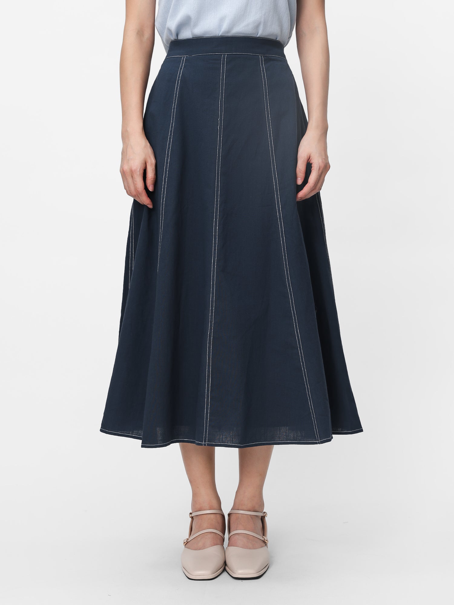 Ruth Contrast Stitching Midi Skirt