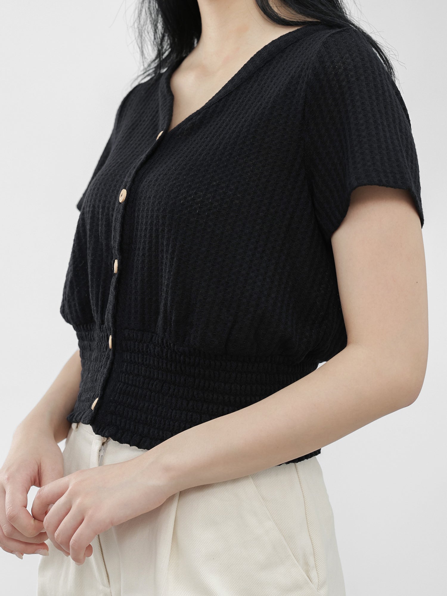 Buttoned Jacquard Knit Top