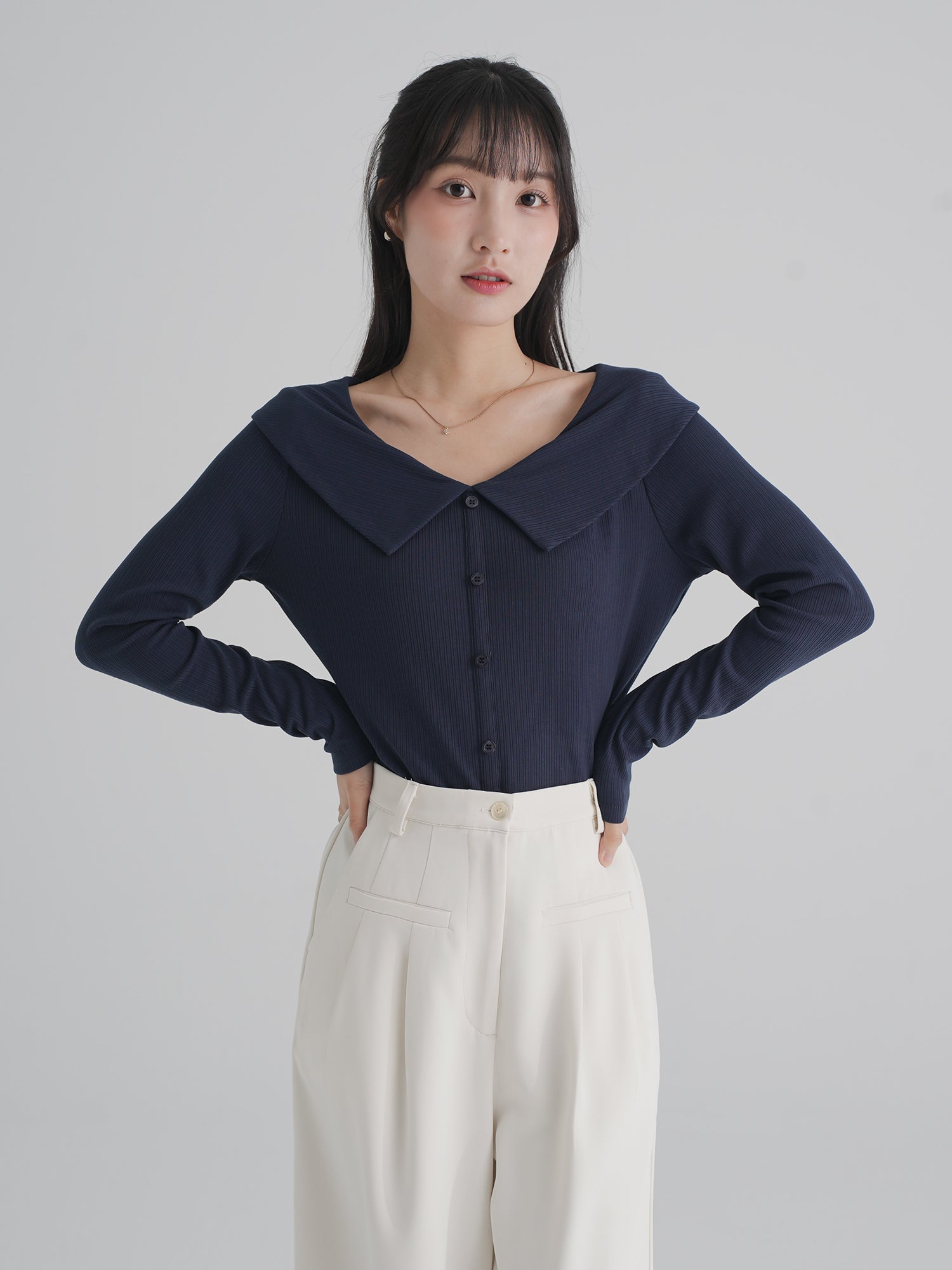 Raelyn Slimming Collar Button Top