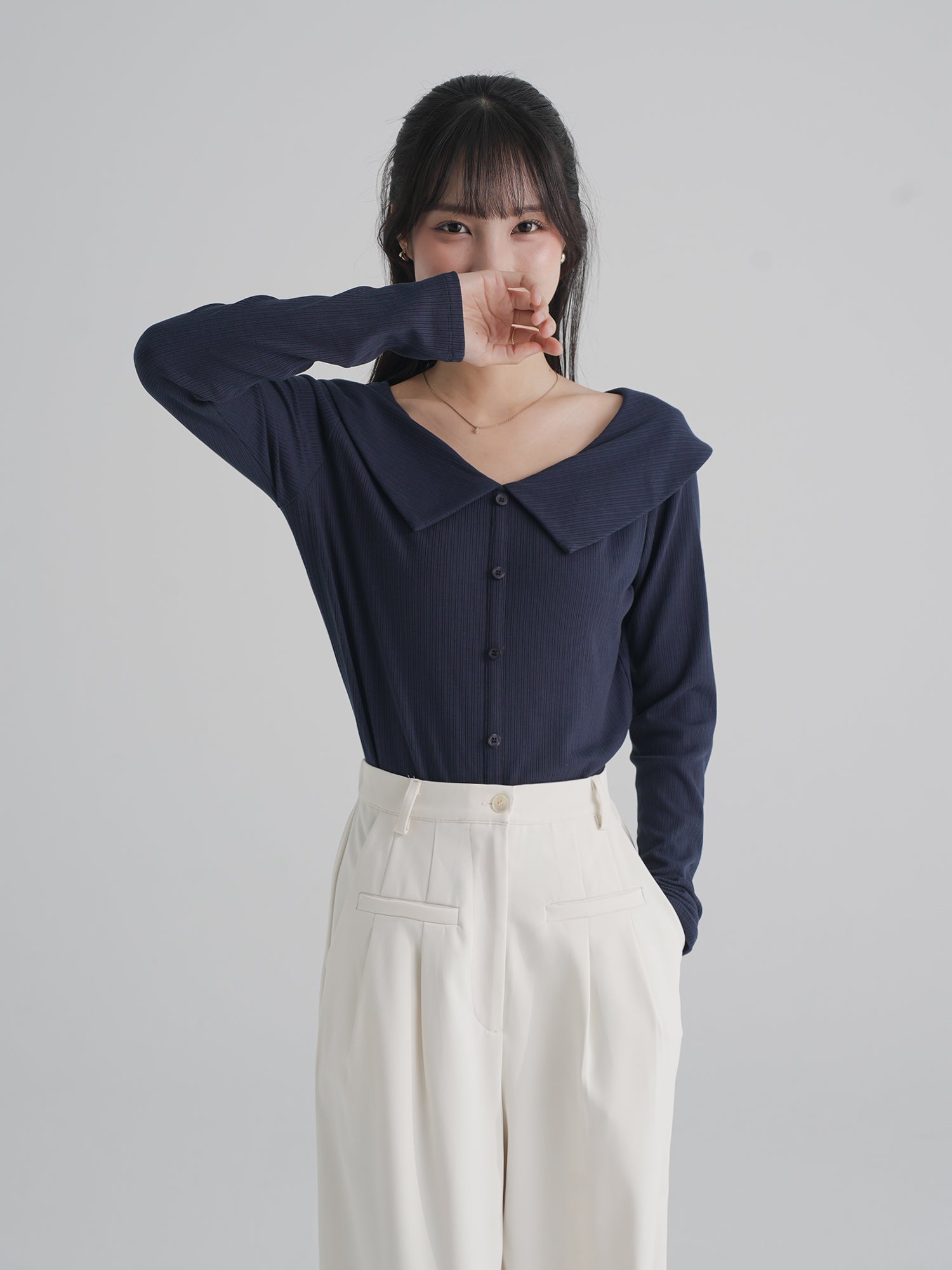 Raelyn Slimming Collar Button Top