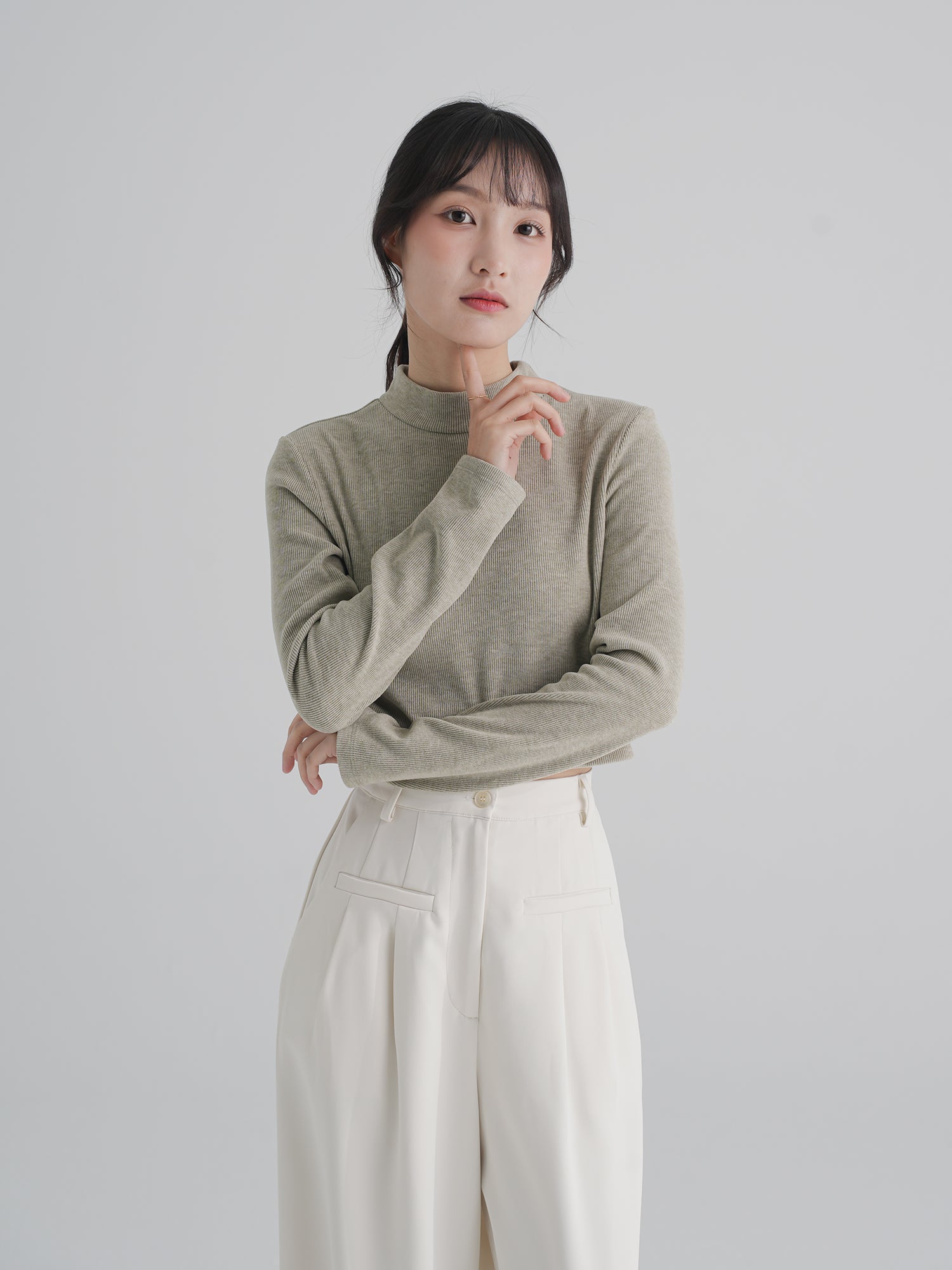 90% Cashmere / Iona Funnel Neck Ribbed Top