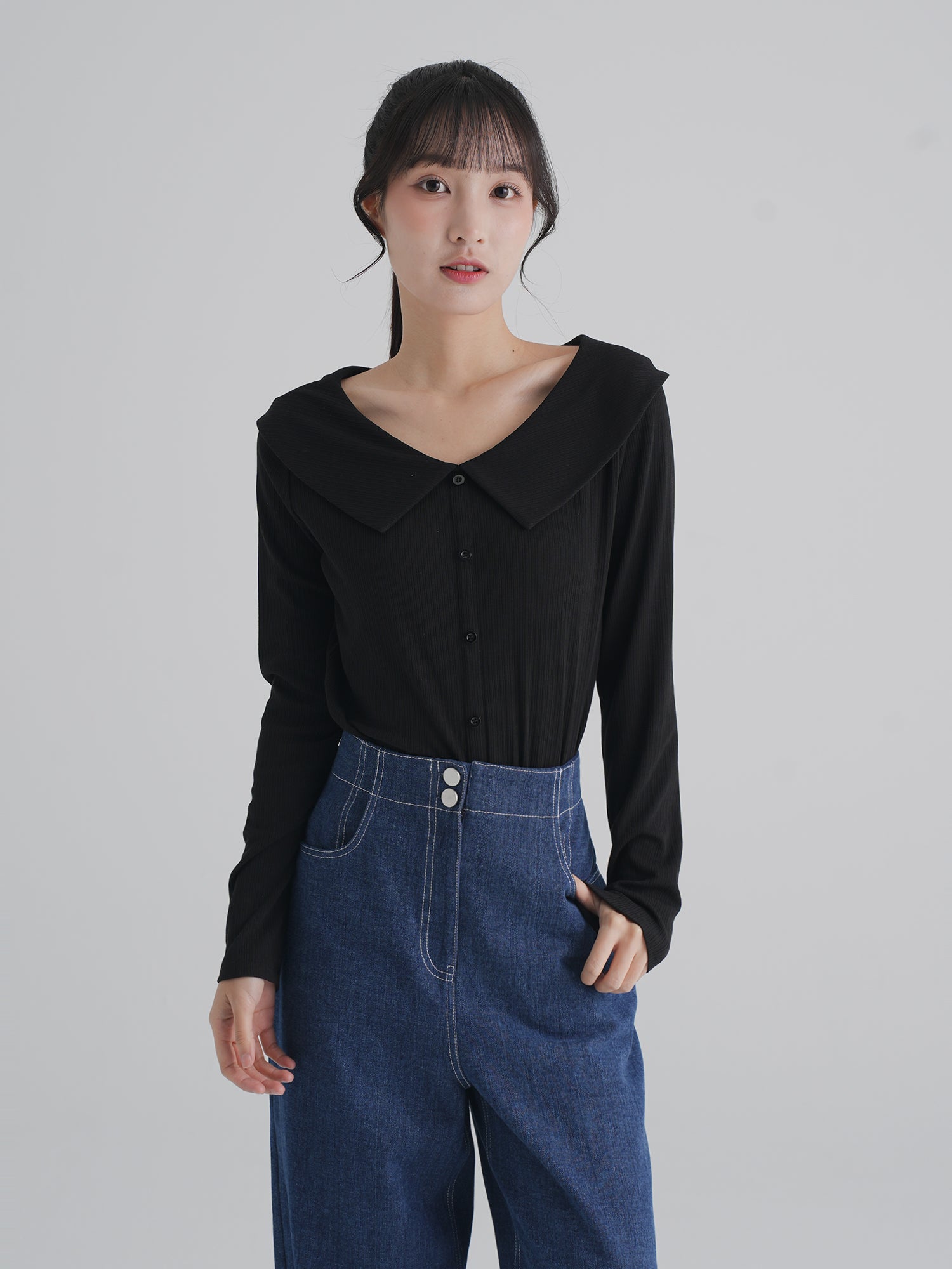 Raelyn Slimming Collar Button Top