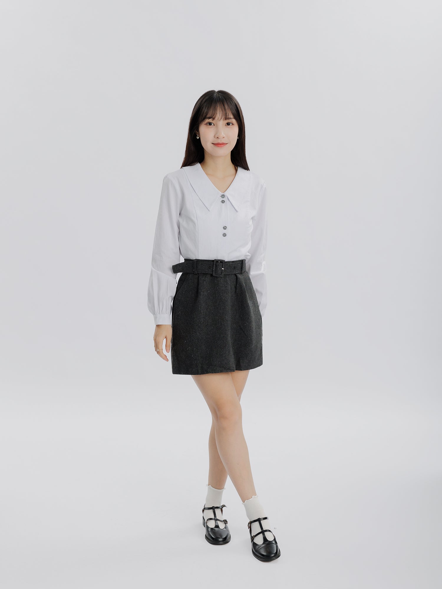 Pearl Double Button Crop Shirt