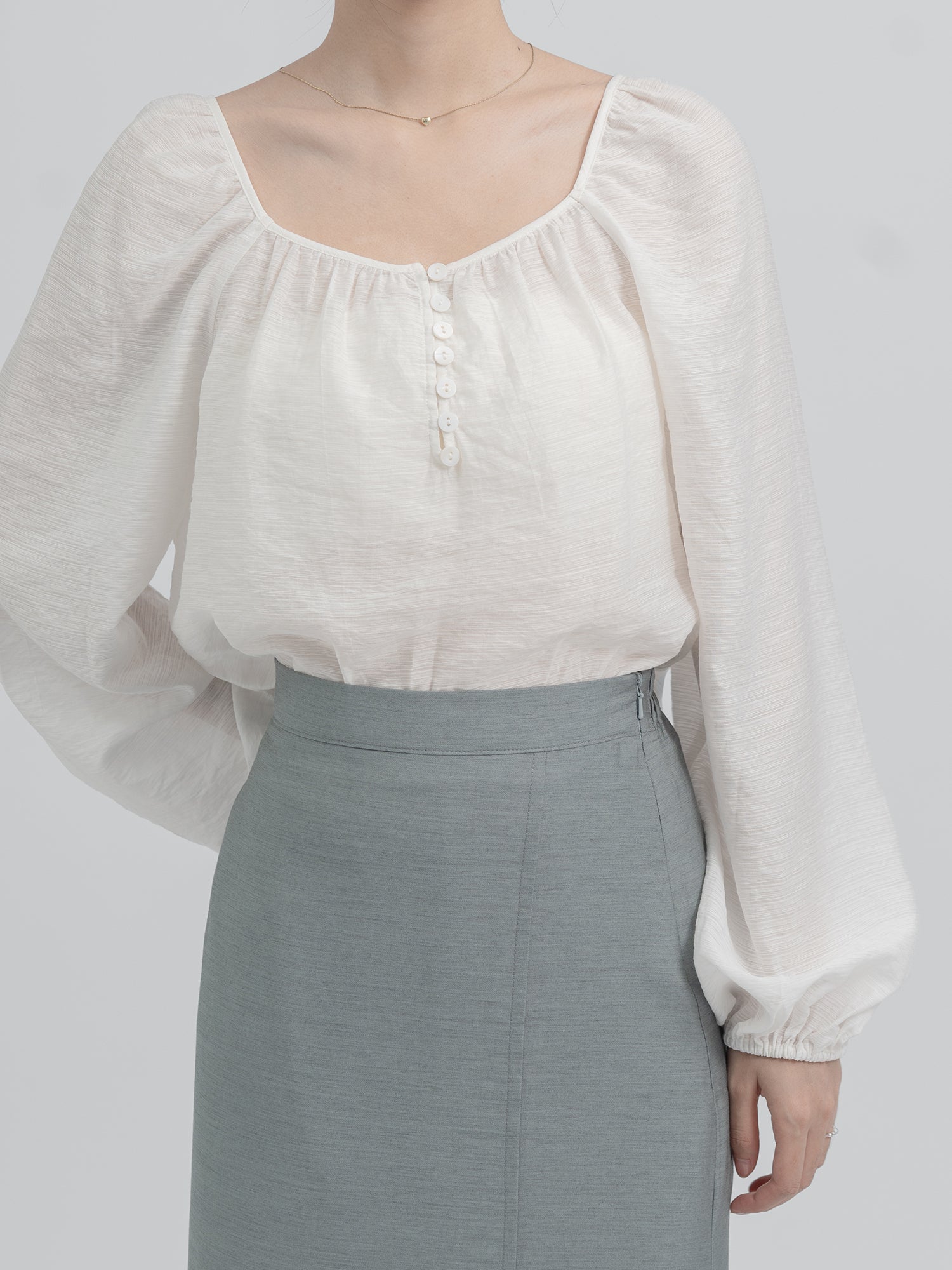 Violette Square Neck Buttoned Blouse