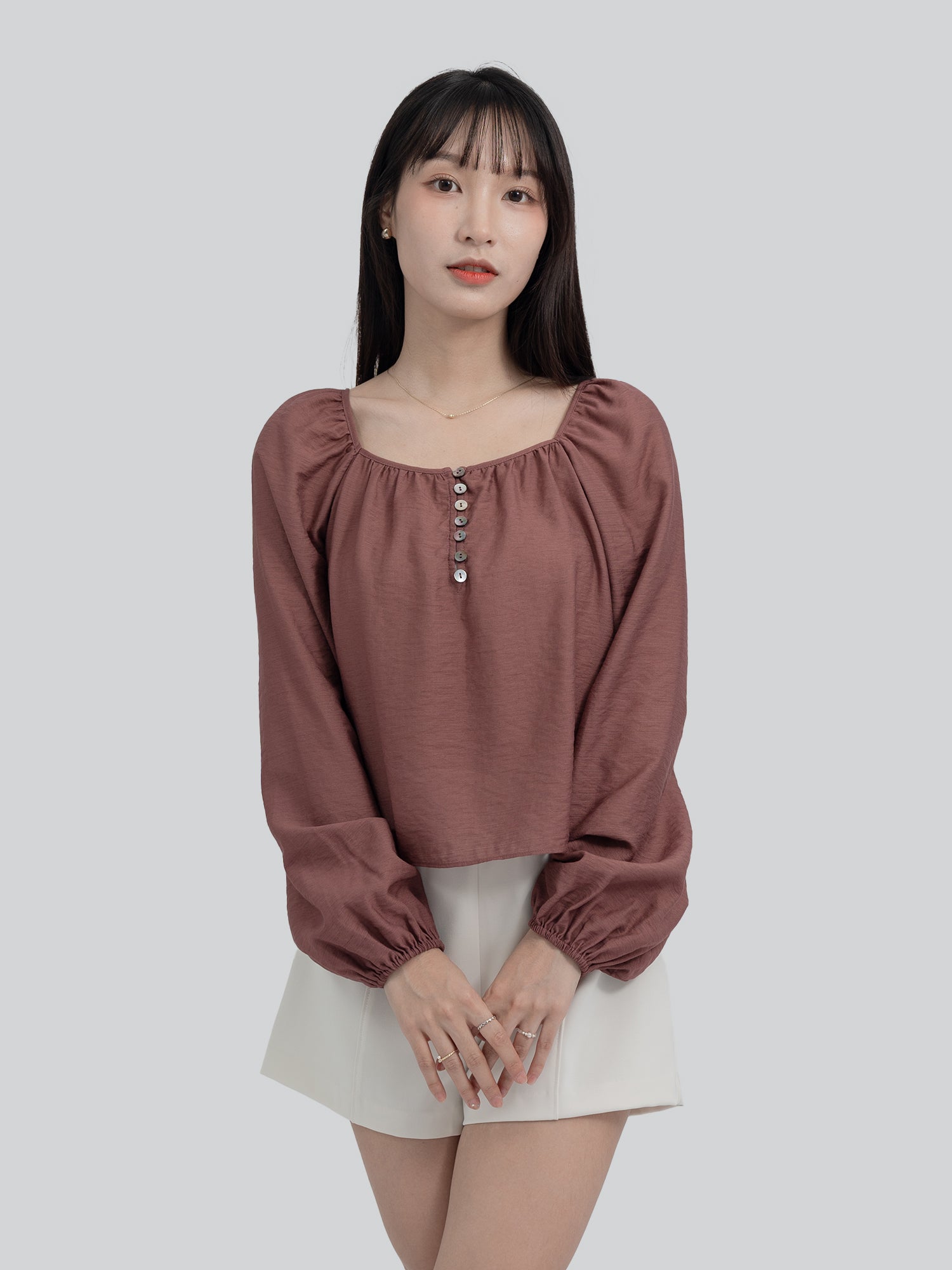 Violette Square Neck Buttoned Blouse