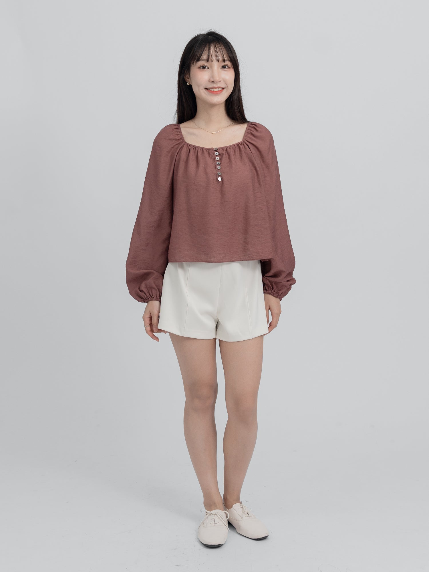 Violette Square Neck Buttoned Blouse