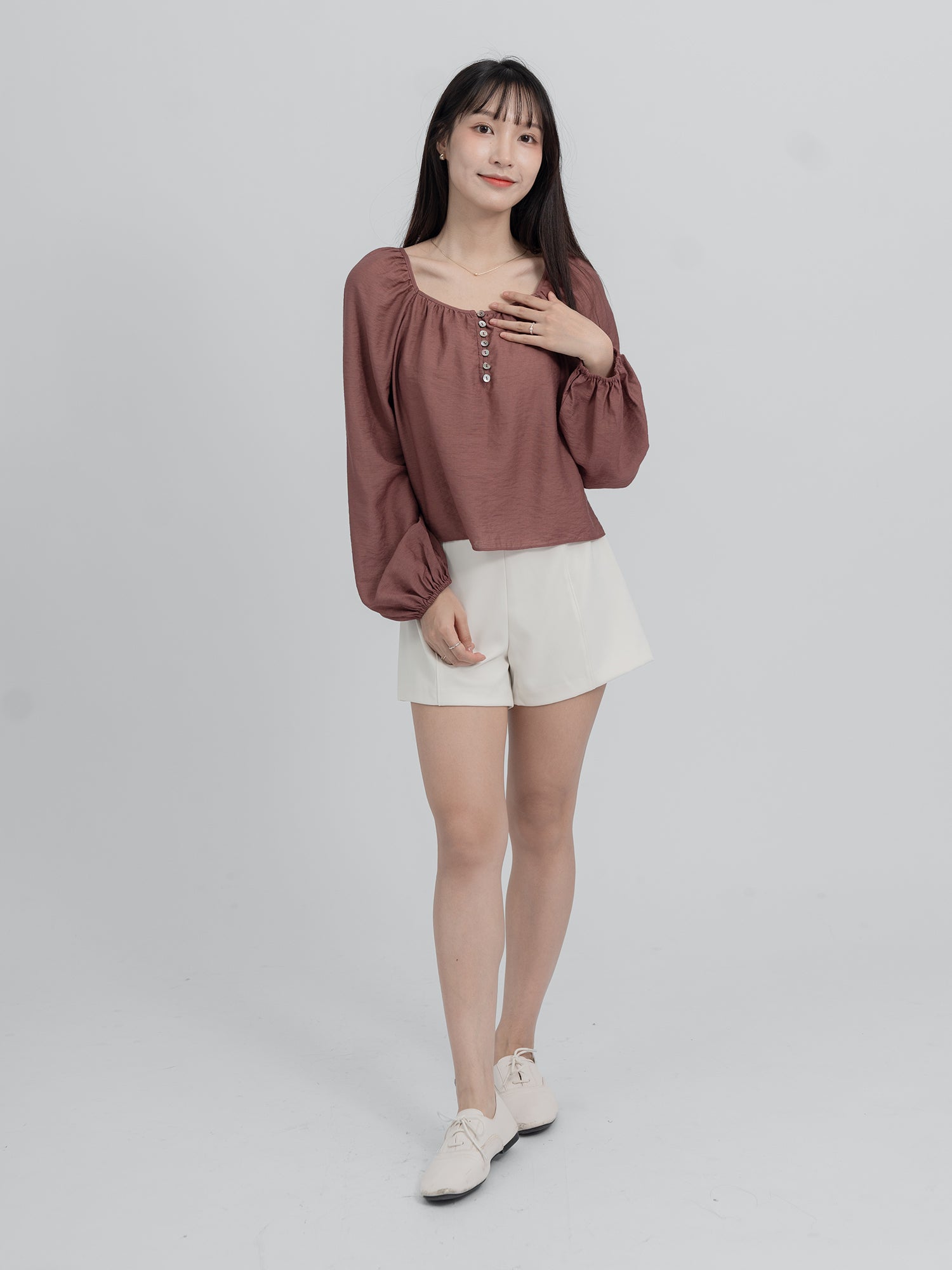 Violette Square Neck Buttoned Blouse