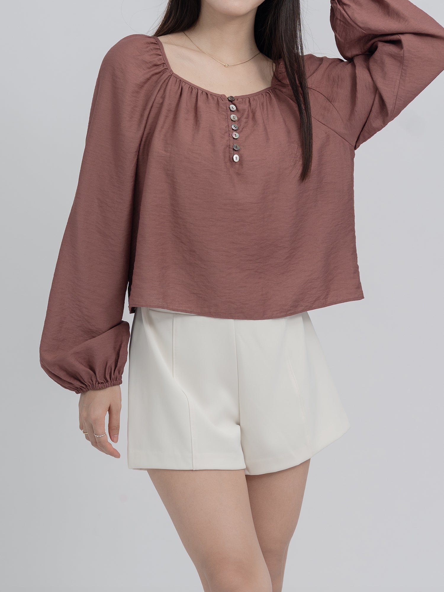 Violette Square Neck Buttoned Blouse