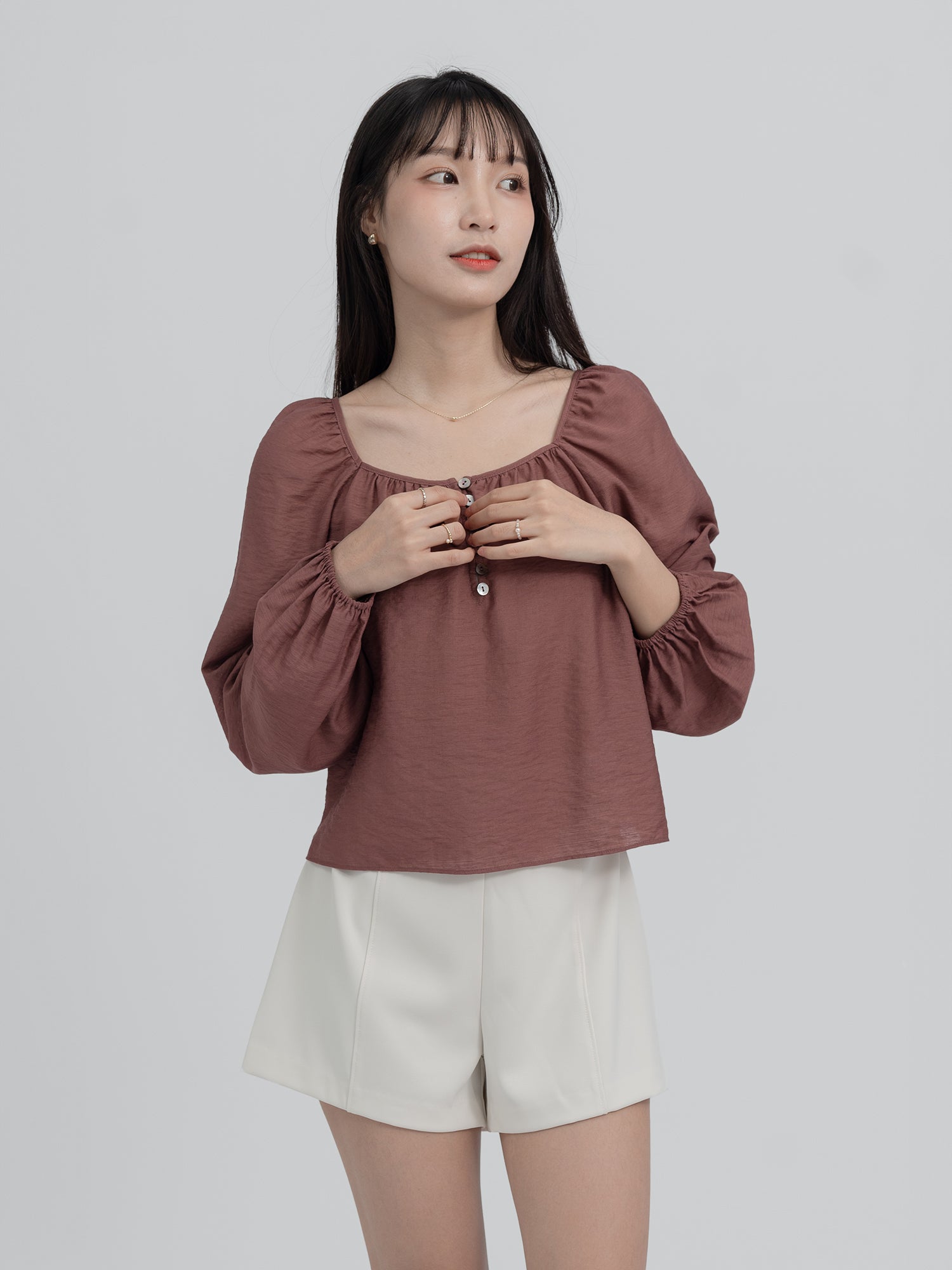 Violette Square Neck Buttoned Blouse