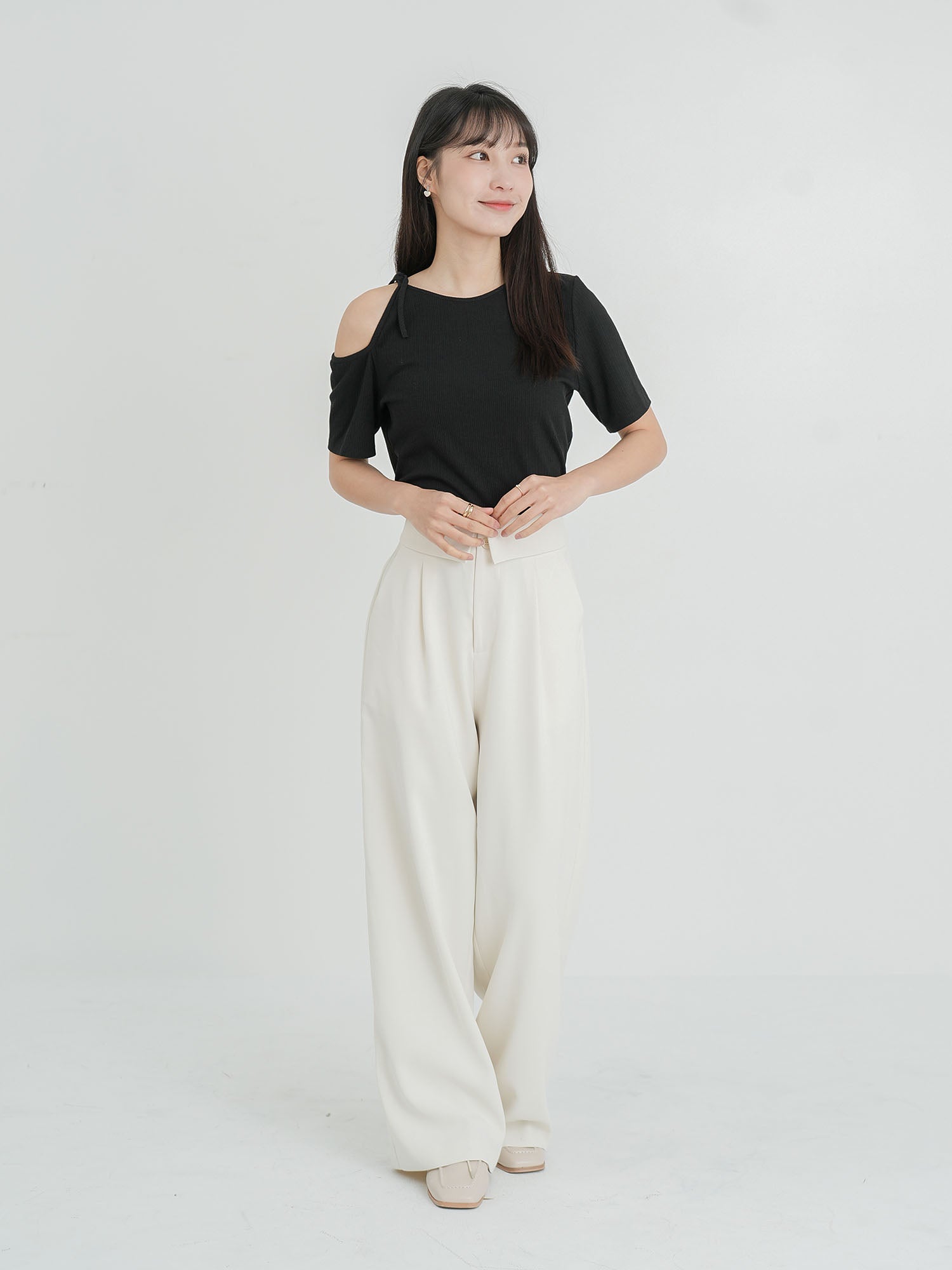 Folded Waist Wide Trousers