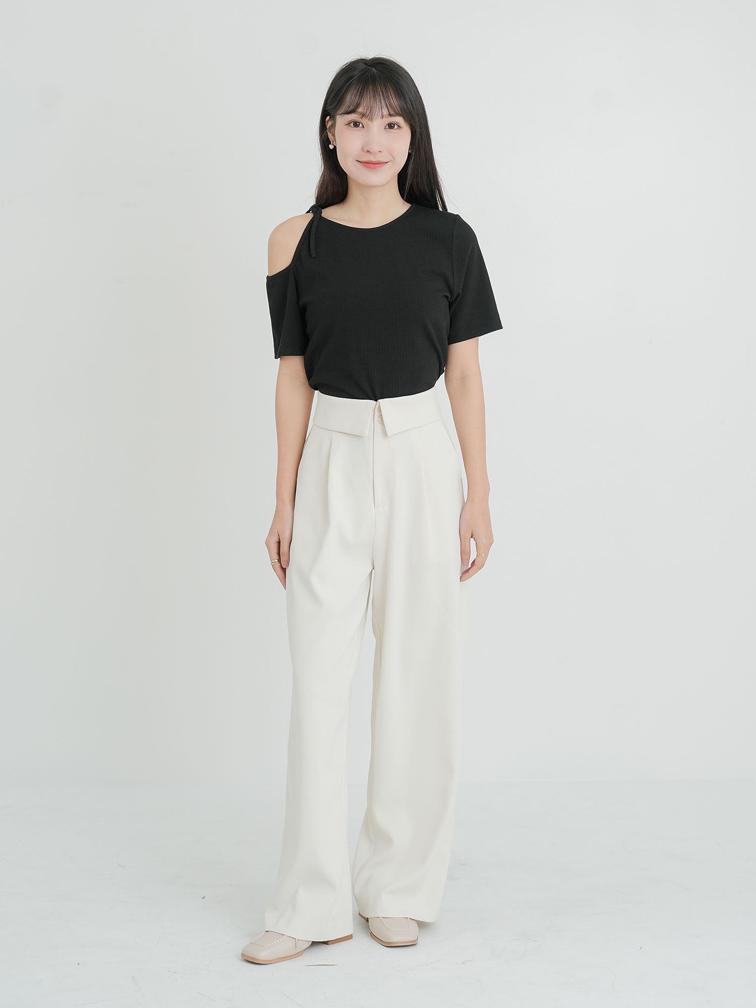 Folded Waist Wide Trousers