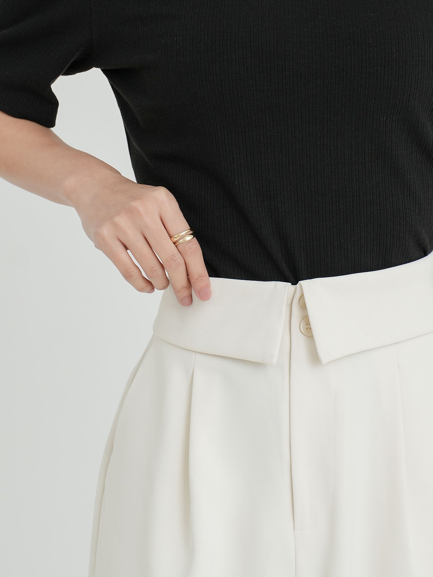 Folded Waist Wide Trousers