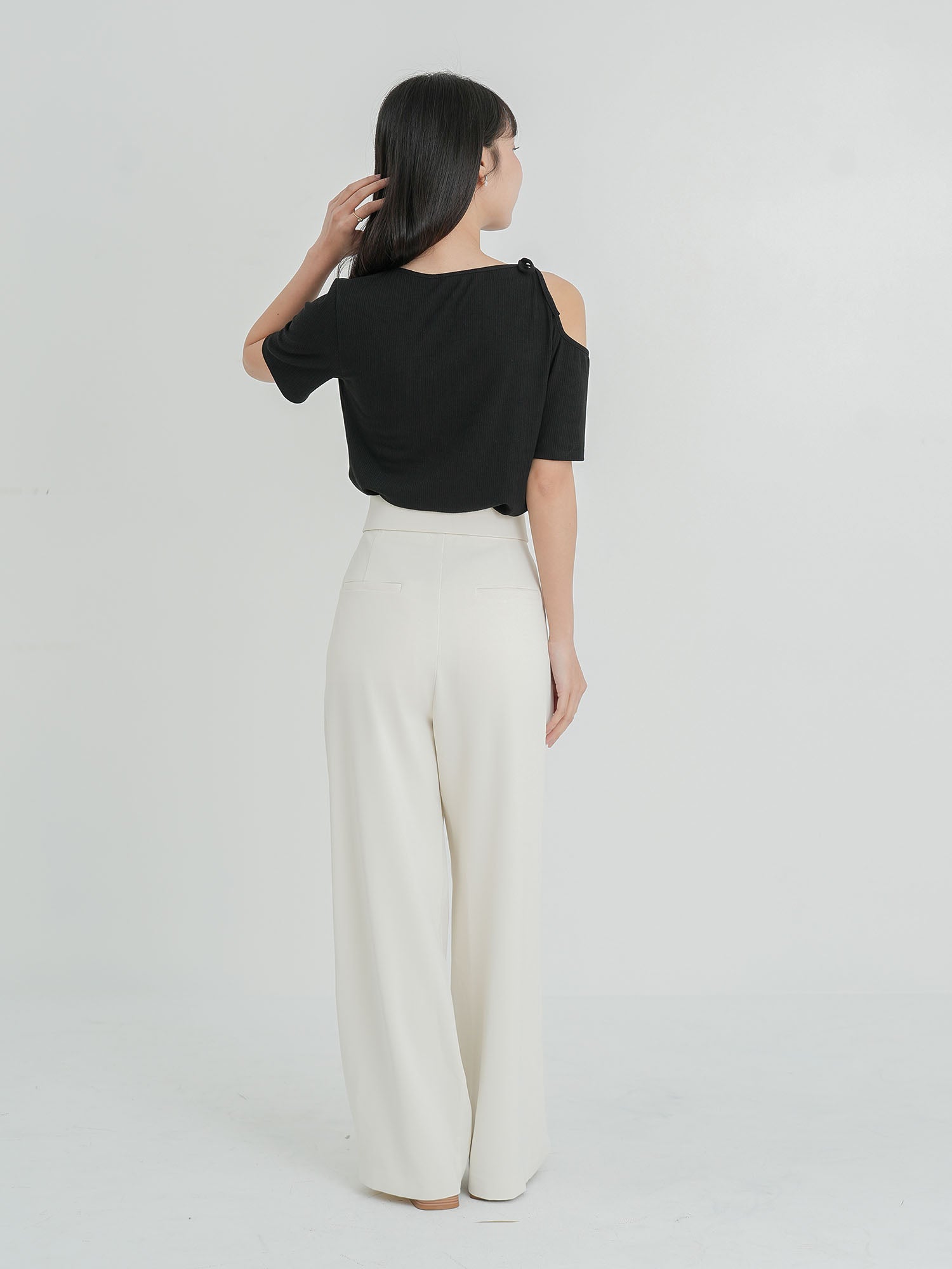 Folded Waist Wide Trousers