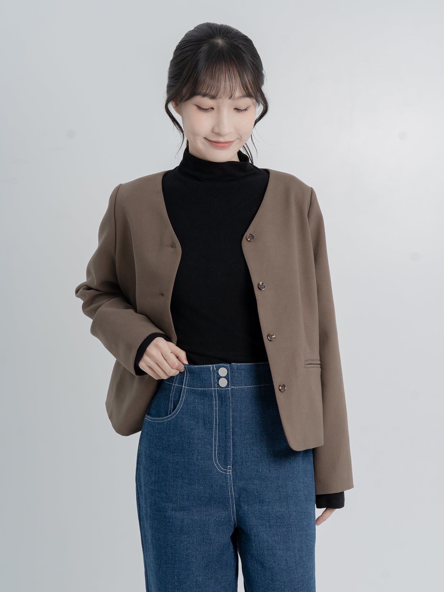 Collarless Wool Like Blazer