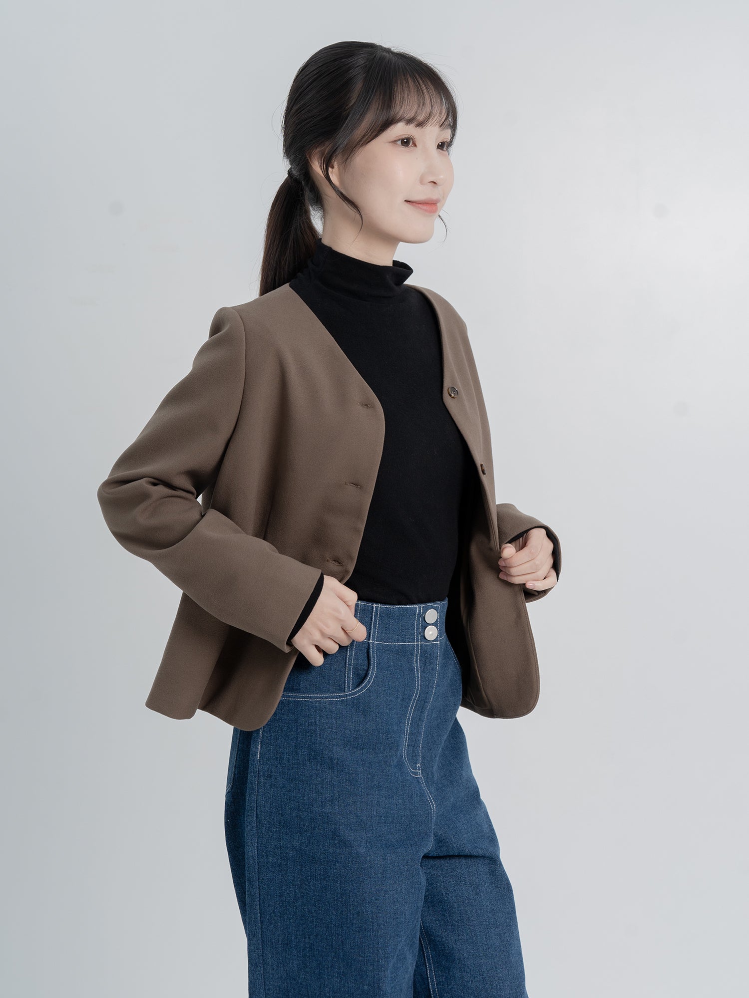 Collarless Wool Like Blazer