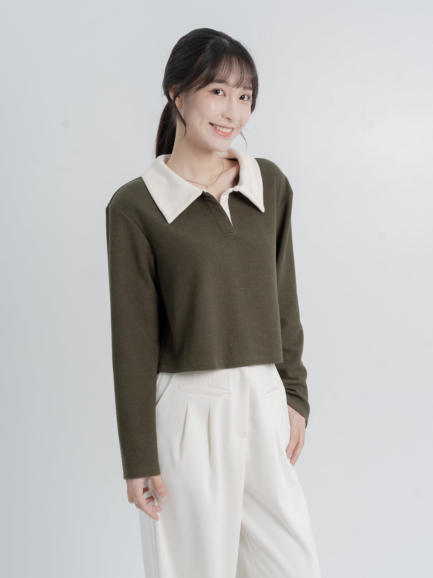 Frenchie Contrast Open Collar Top