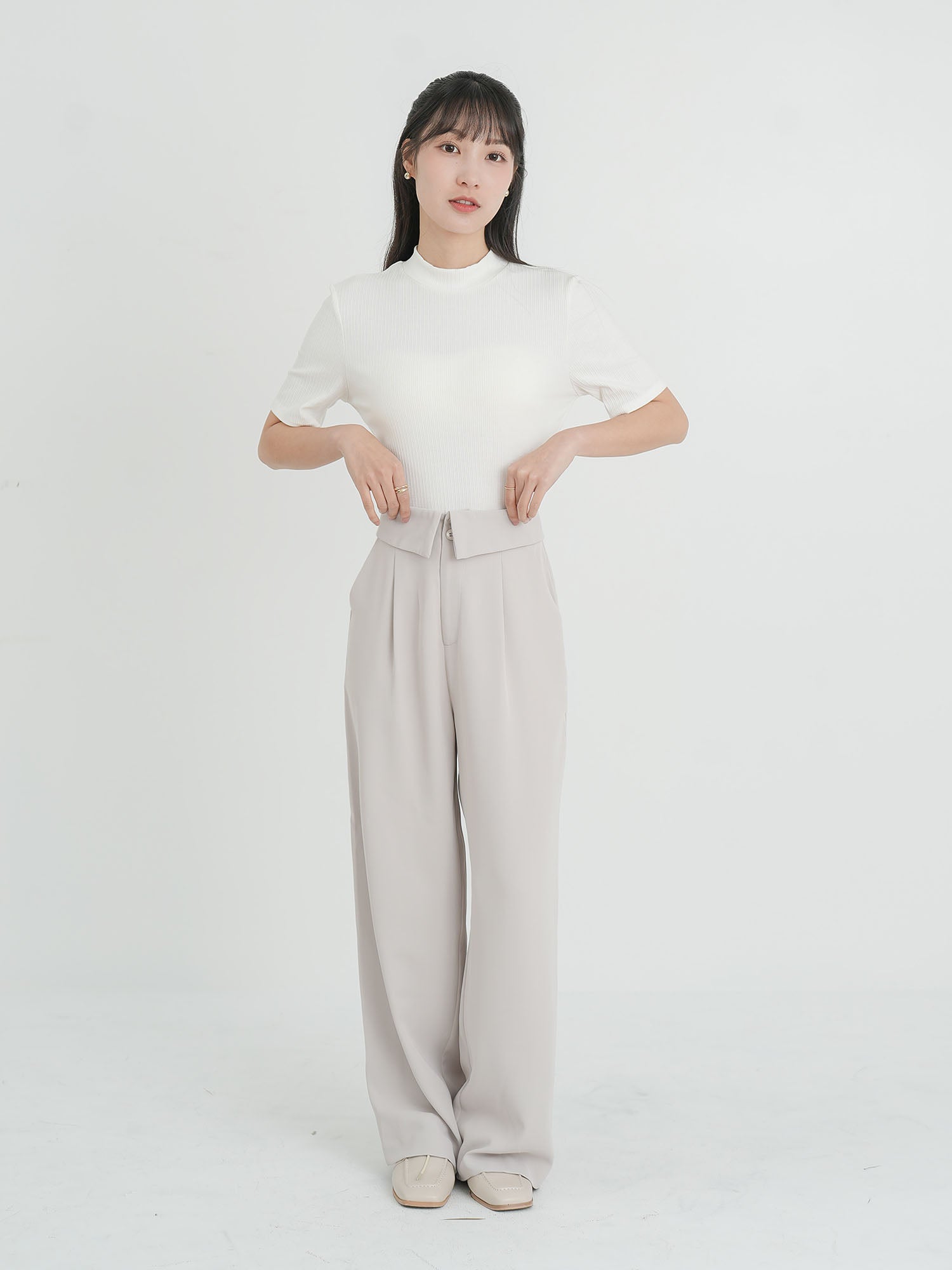 Folded Waist Wide Trousers