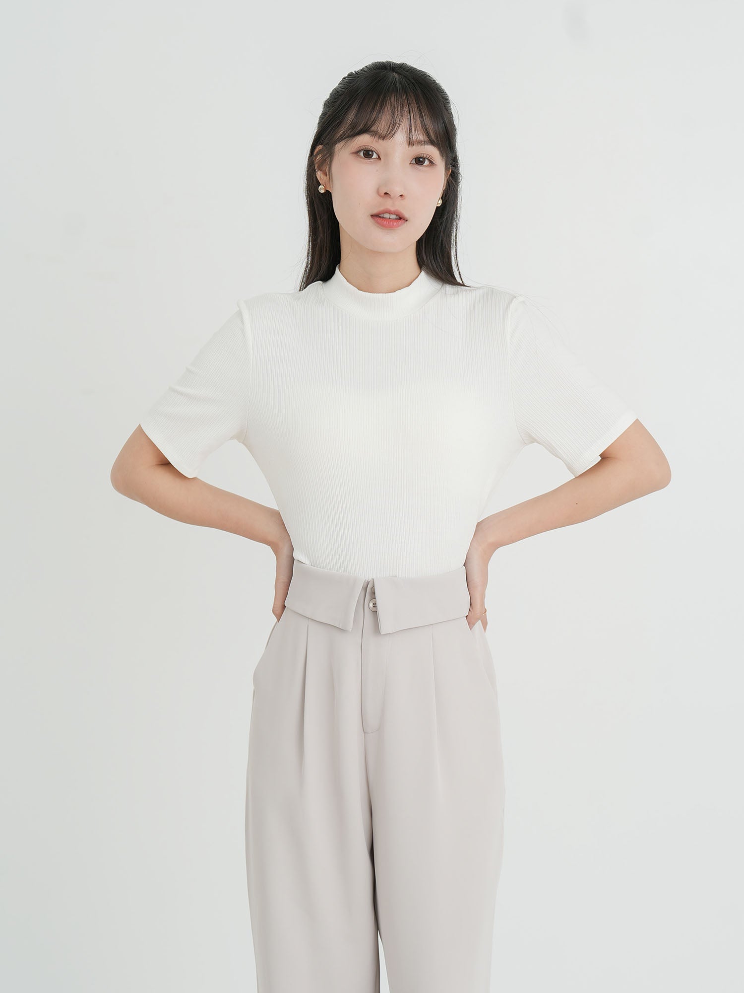 Folded Waist Wide Trousers