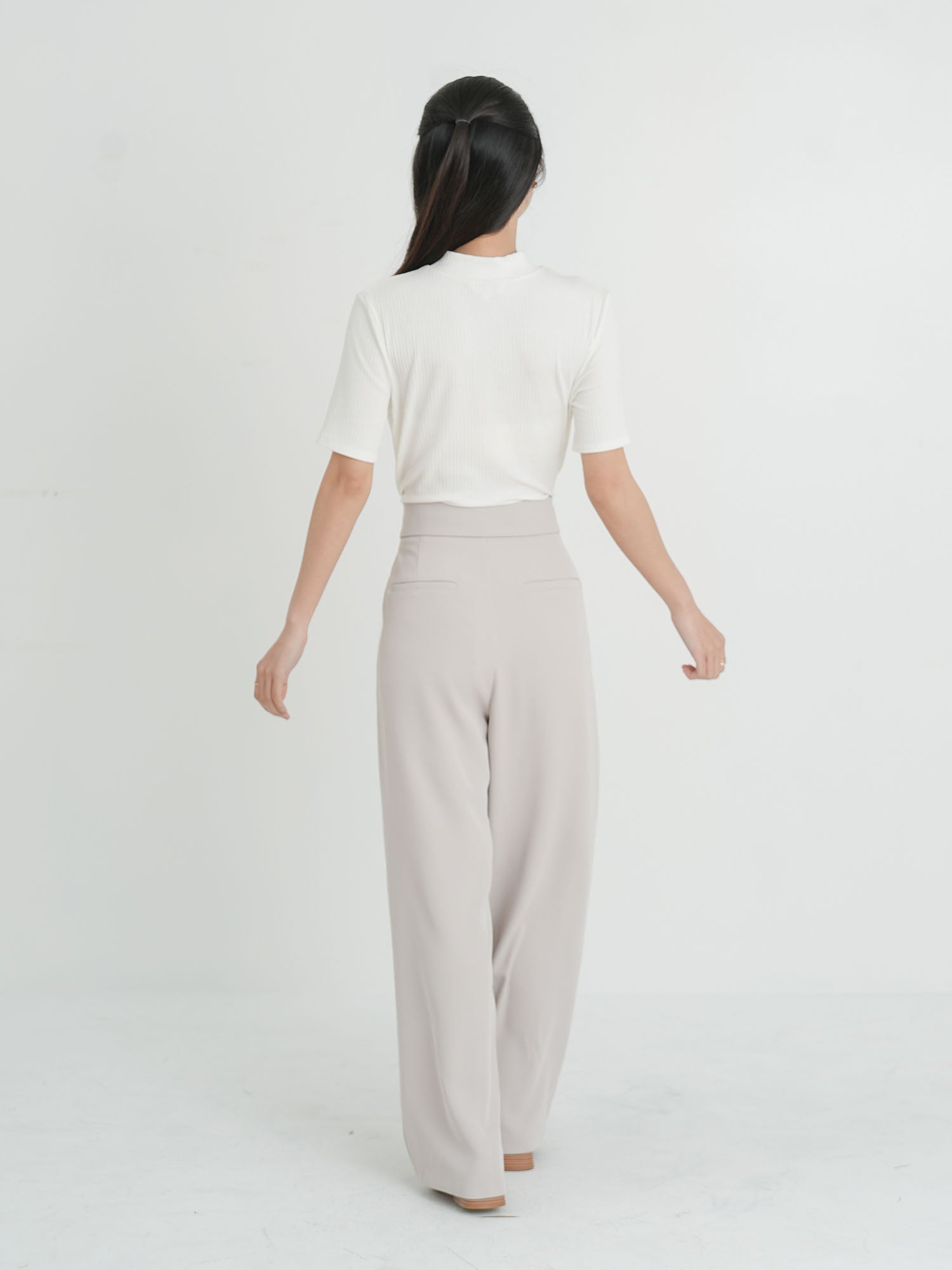 Folded Waist Wide Trousers