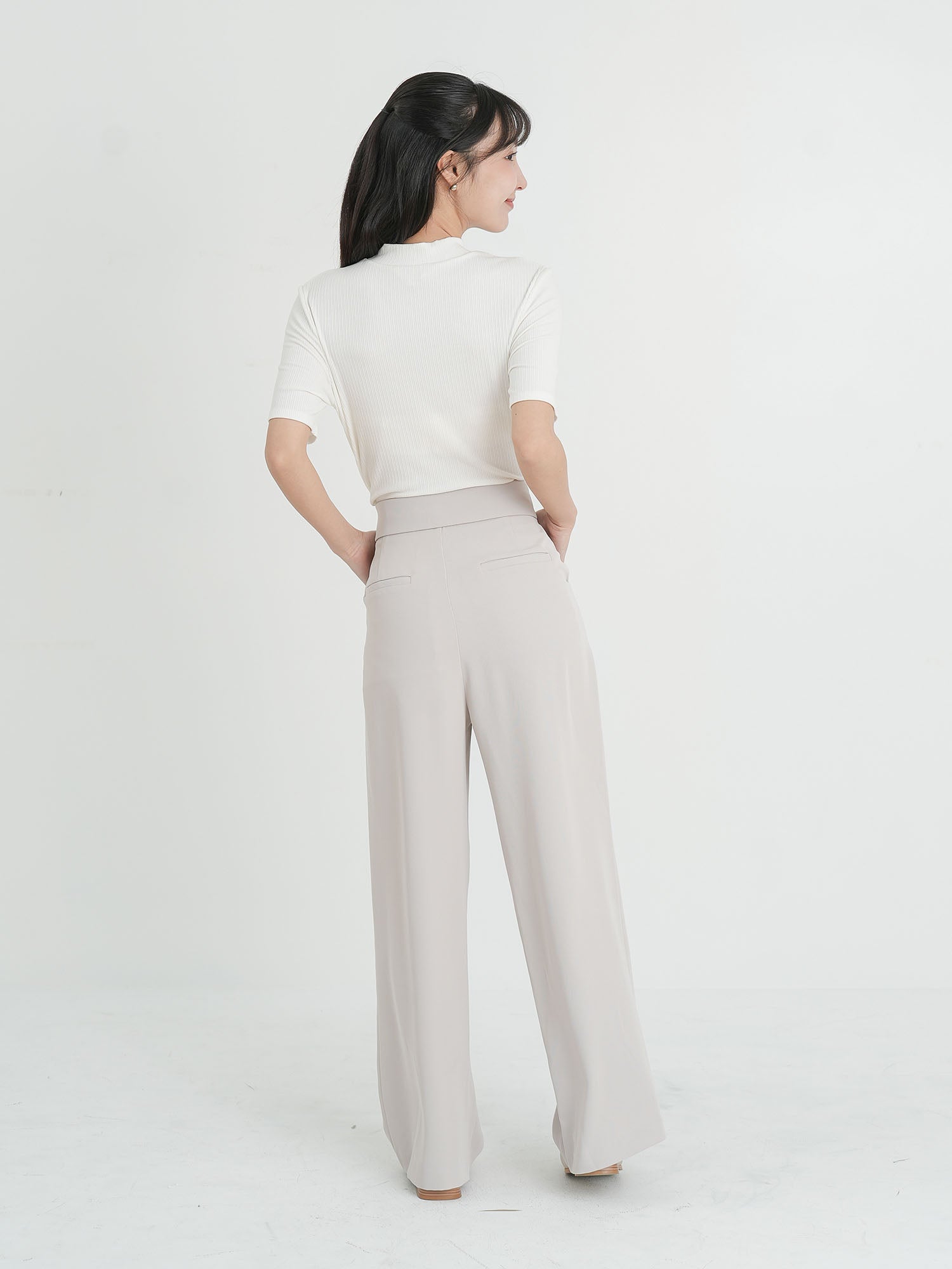 Folded Waist Wide Trousers