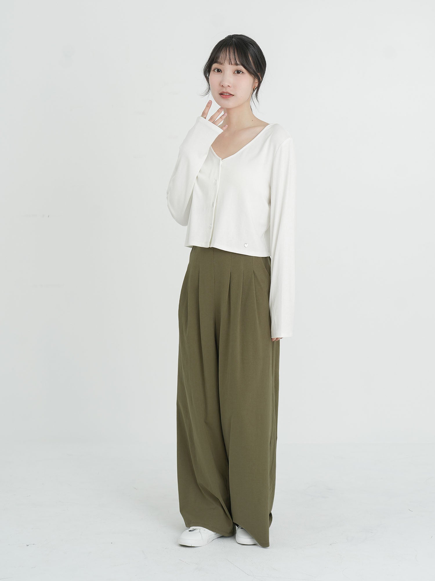 Cotton Pleated Wide Leg Pants