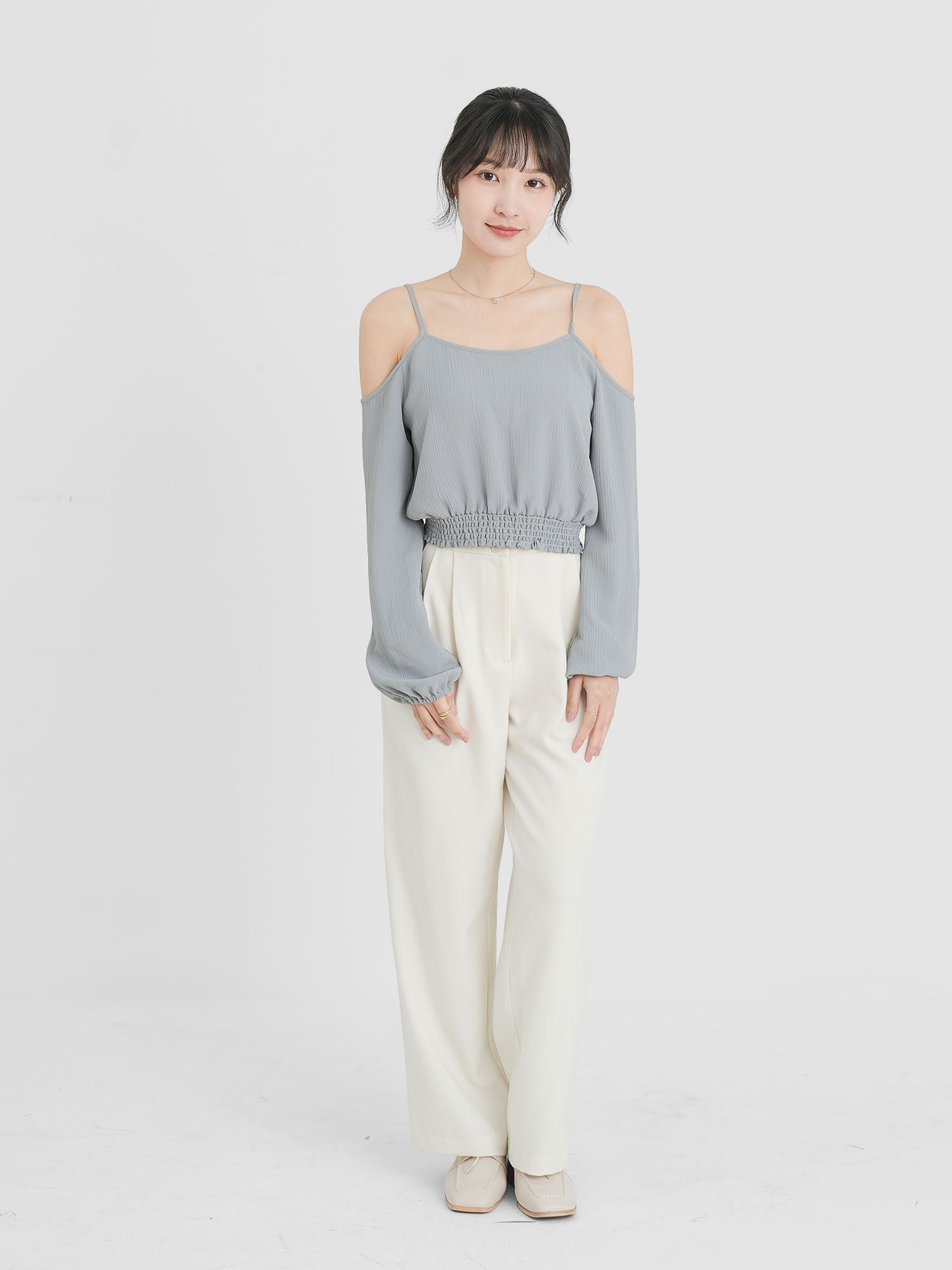 Cold Shoulder Shirring Top