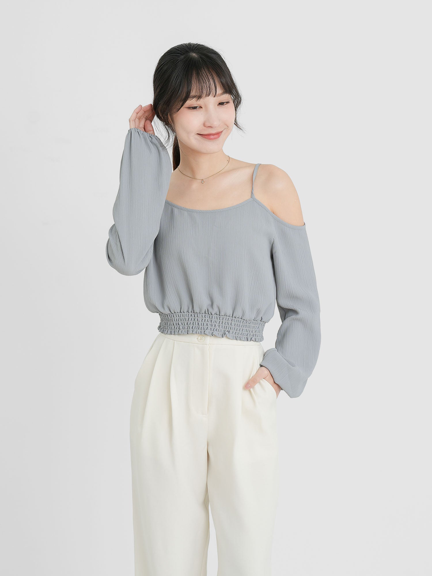 Cold Shoulder Shirring Top