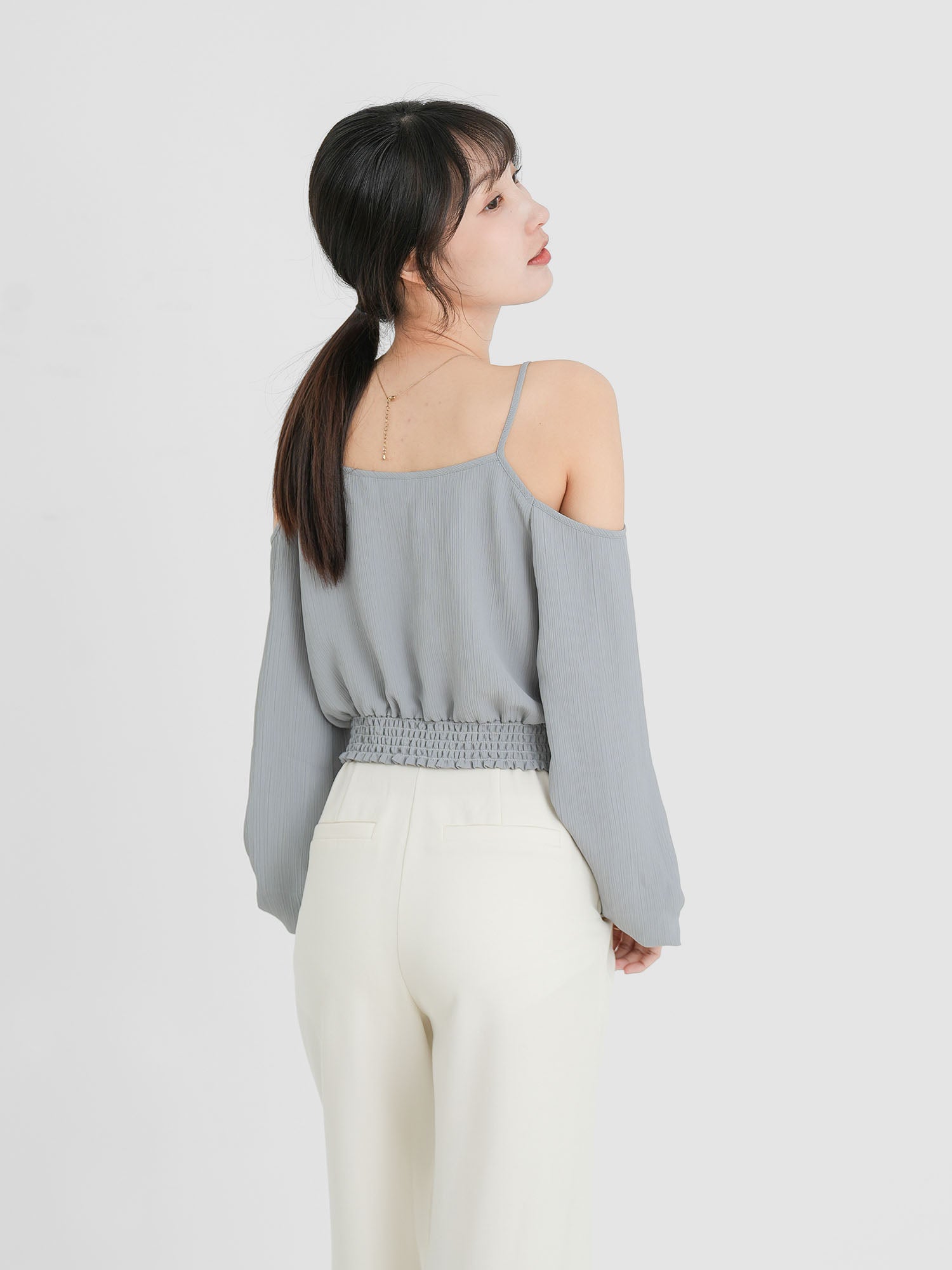 Cold Shoulder Shirring Top