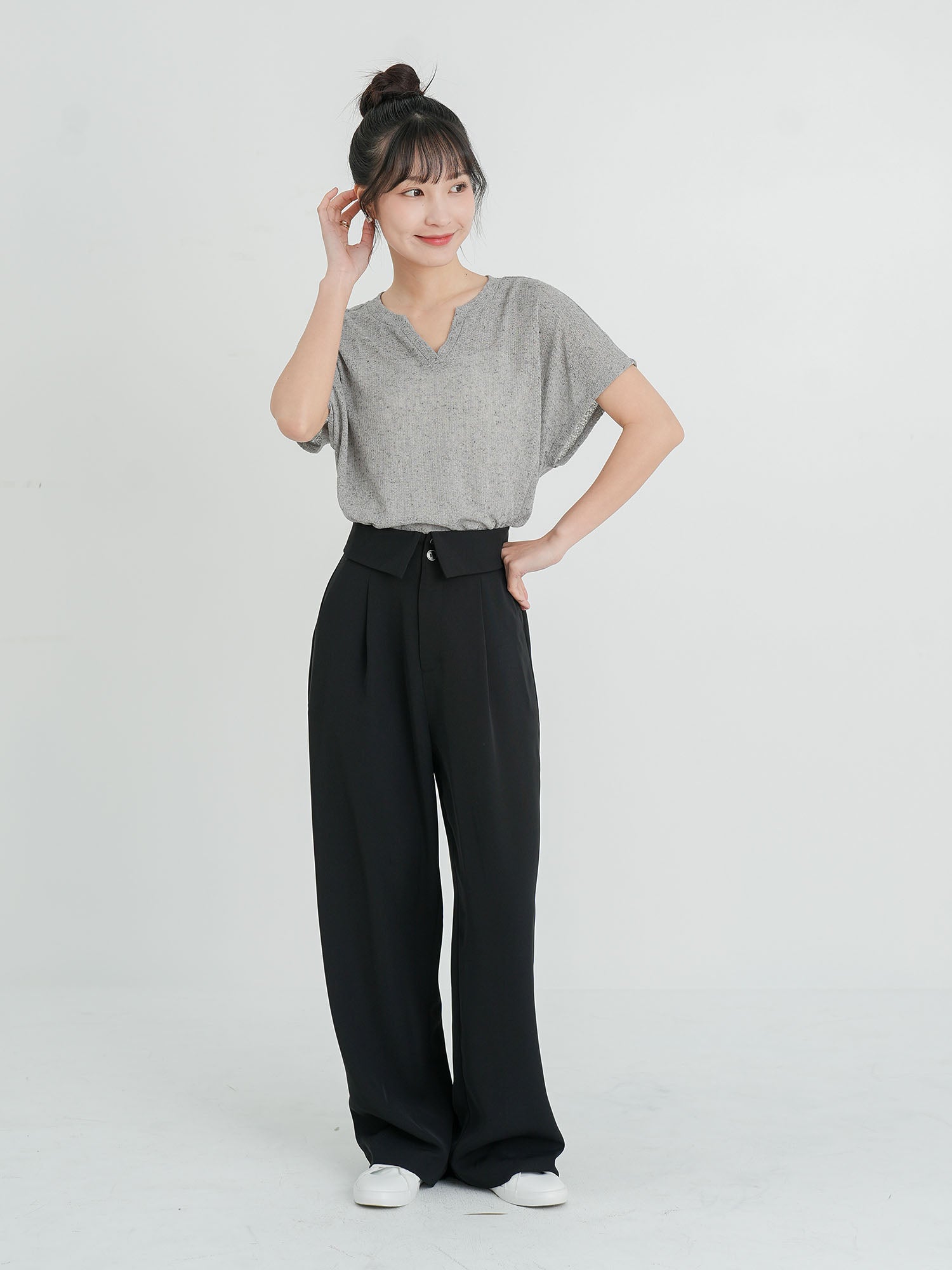 Folded Waist Wide Trousers