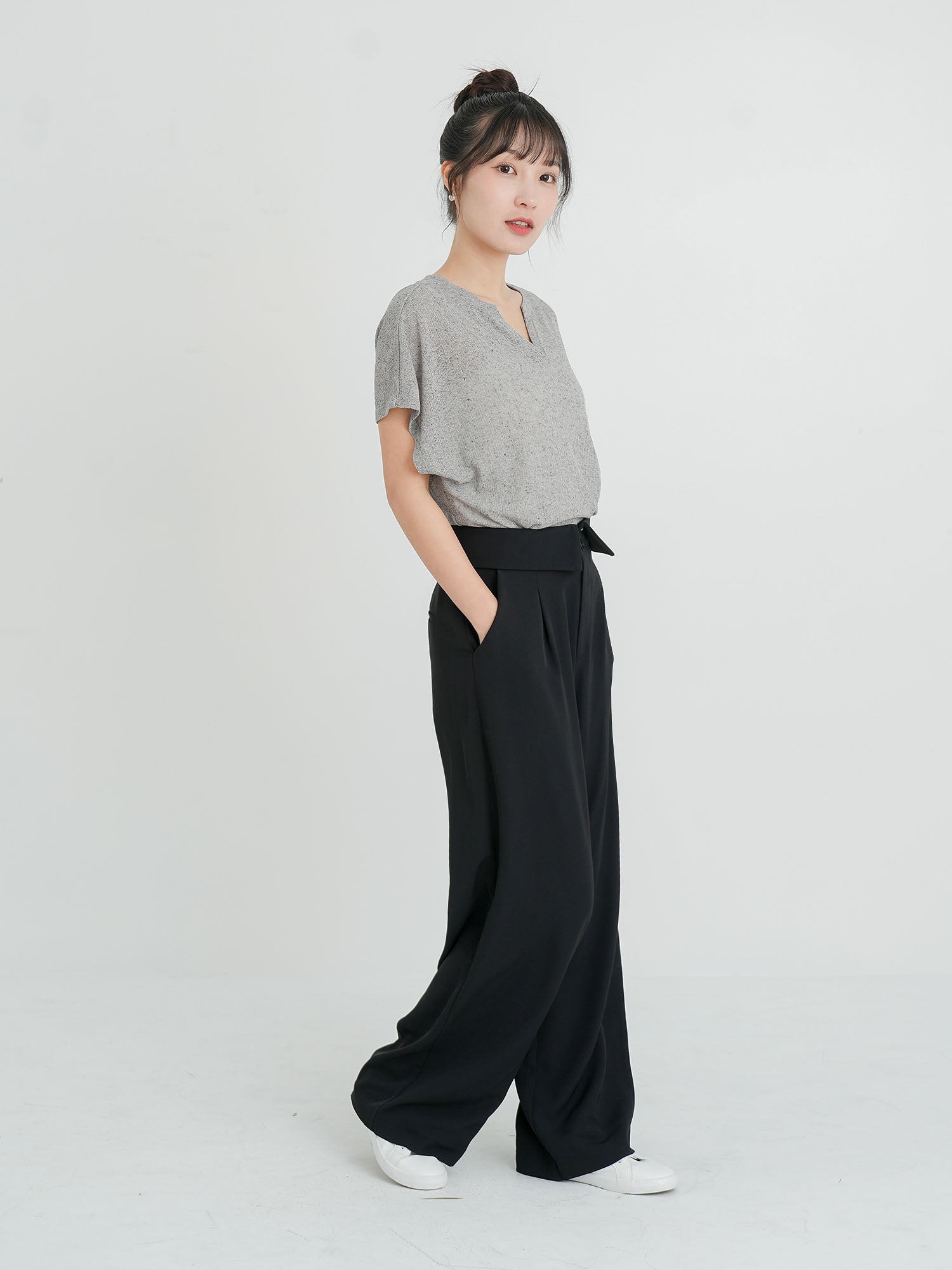 Folded Waist Wide Trousers