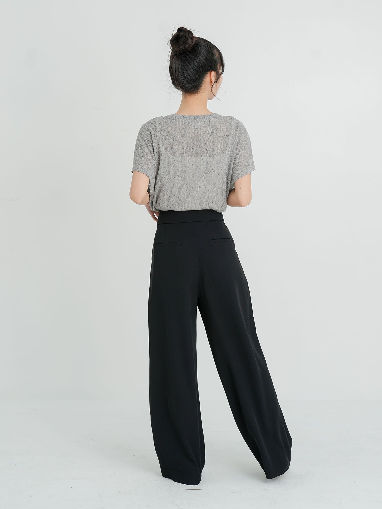 Folded Waist Wide Trousers