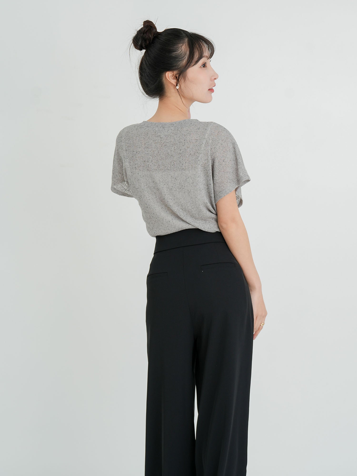 Folded Waist Wide Trousers