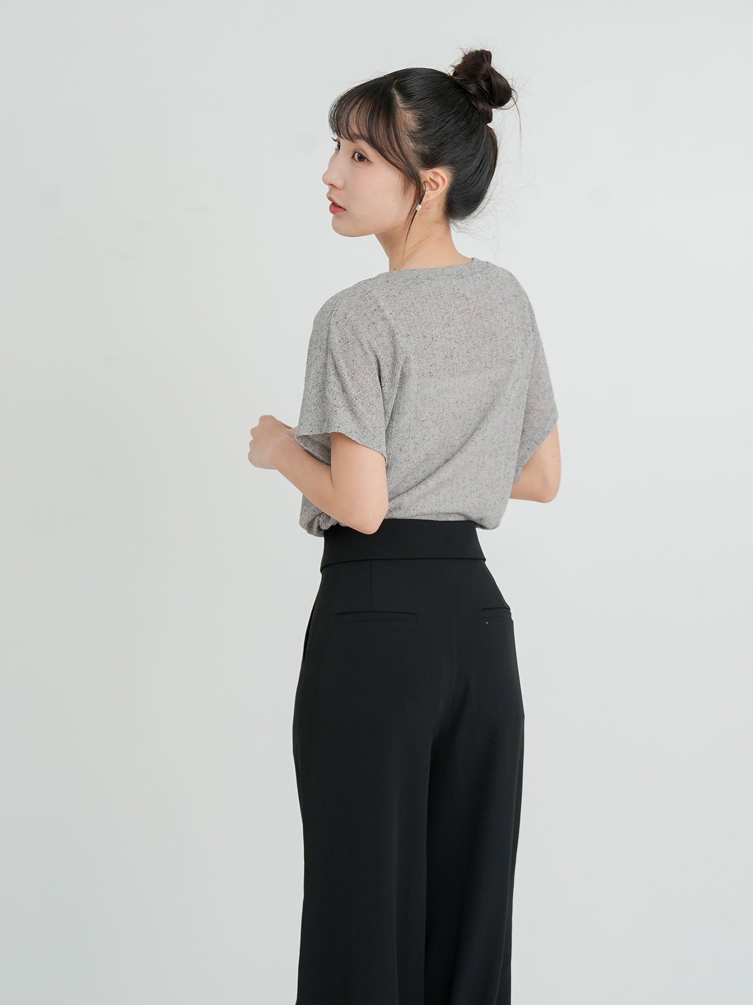 Folded Waist Wide Trousers