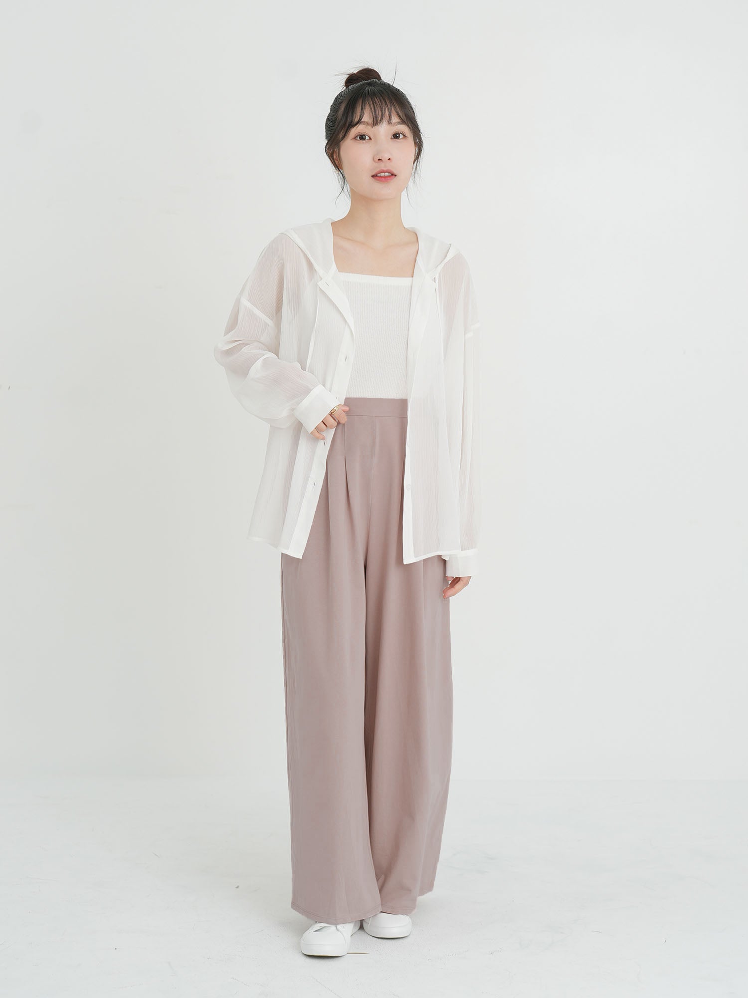 Cotton Pleated Wide Leg Pants