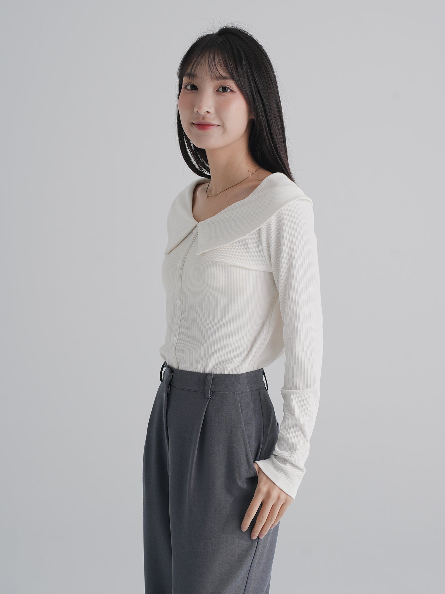 Raelyn Slimming Collar Button Top