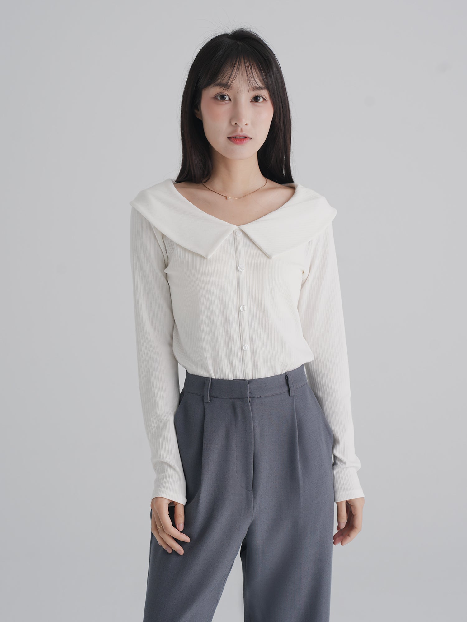 Raelyn Slimming Collar Button Top