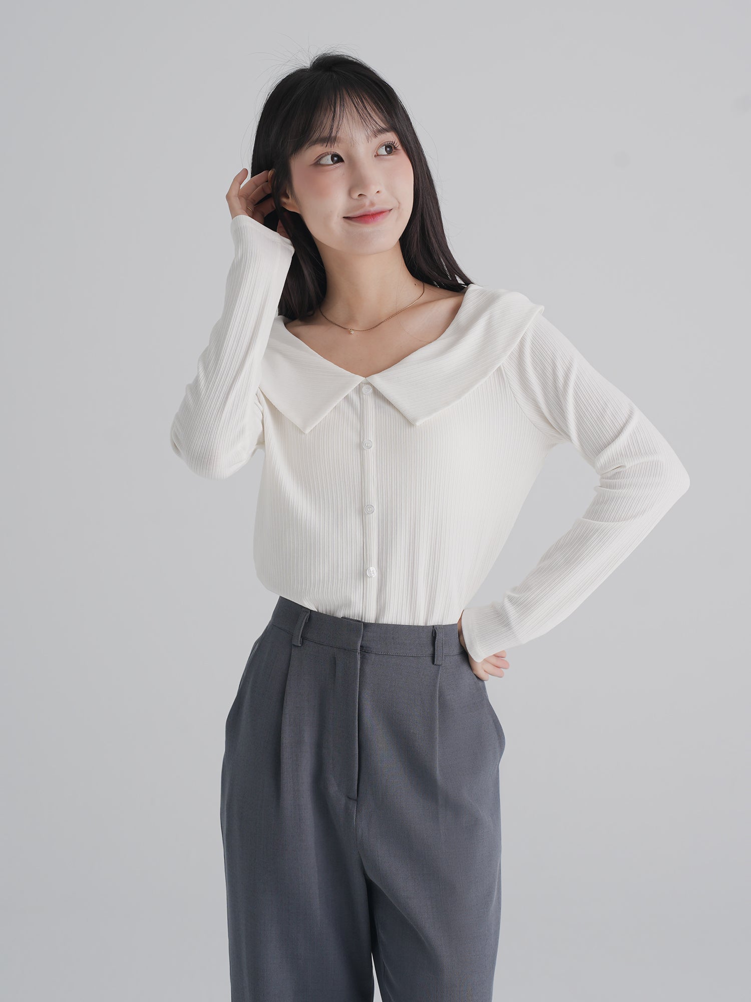 Raelyn Slimming Collar Button Top