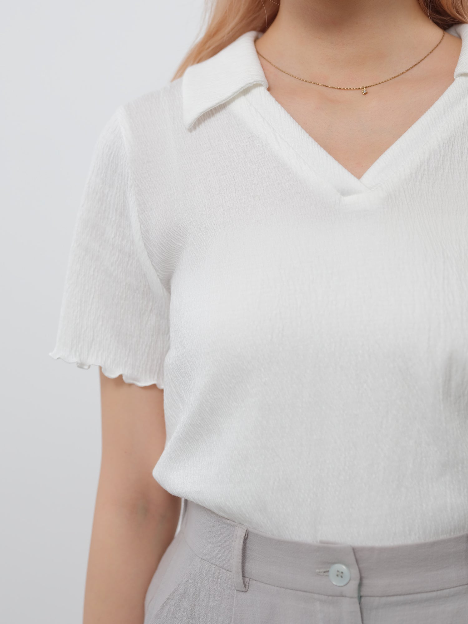 Open Collar Textured Top