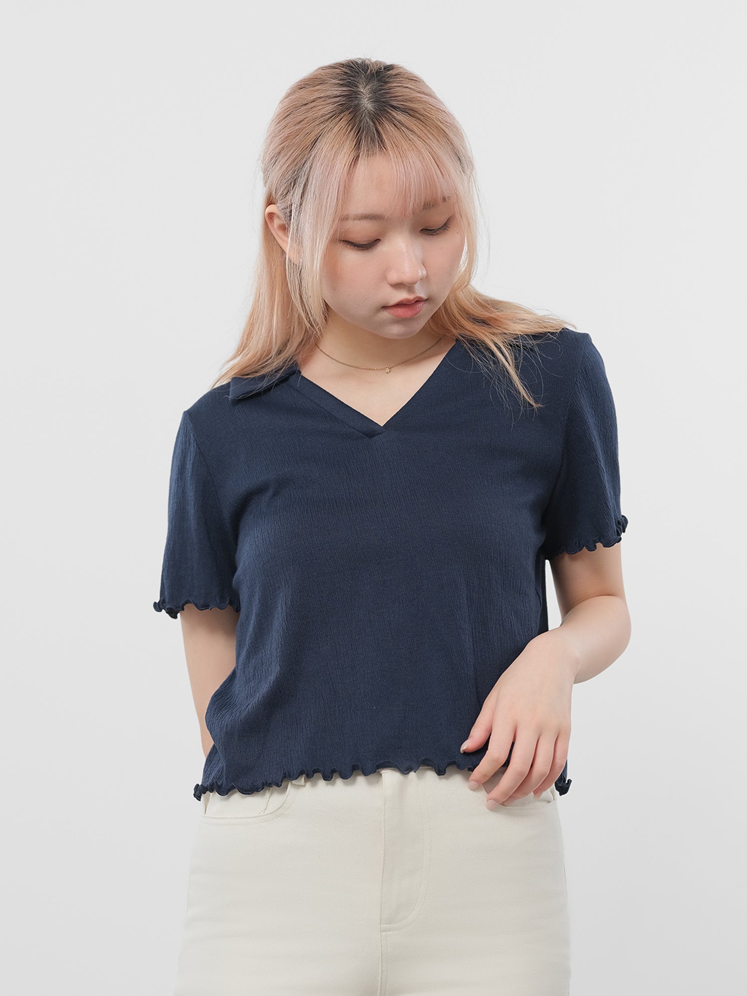 Open Collar Textured Top