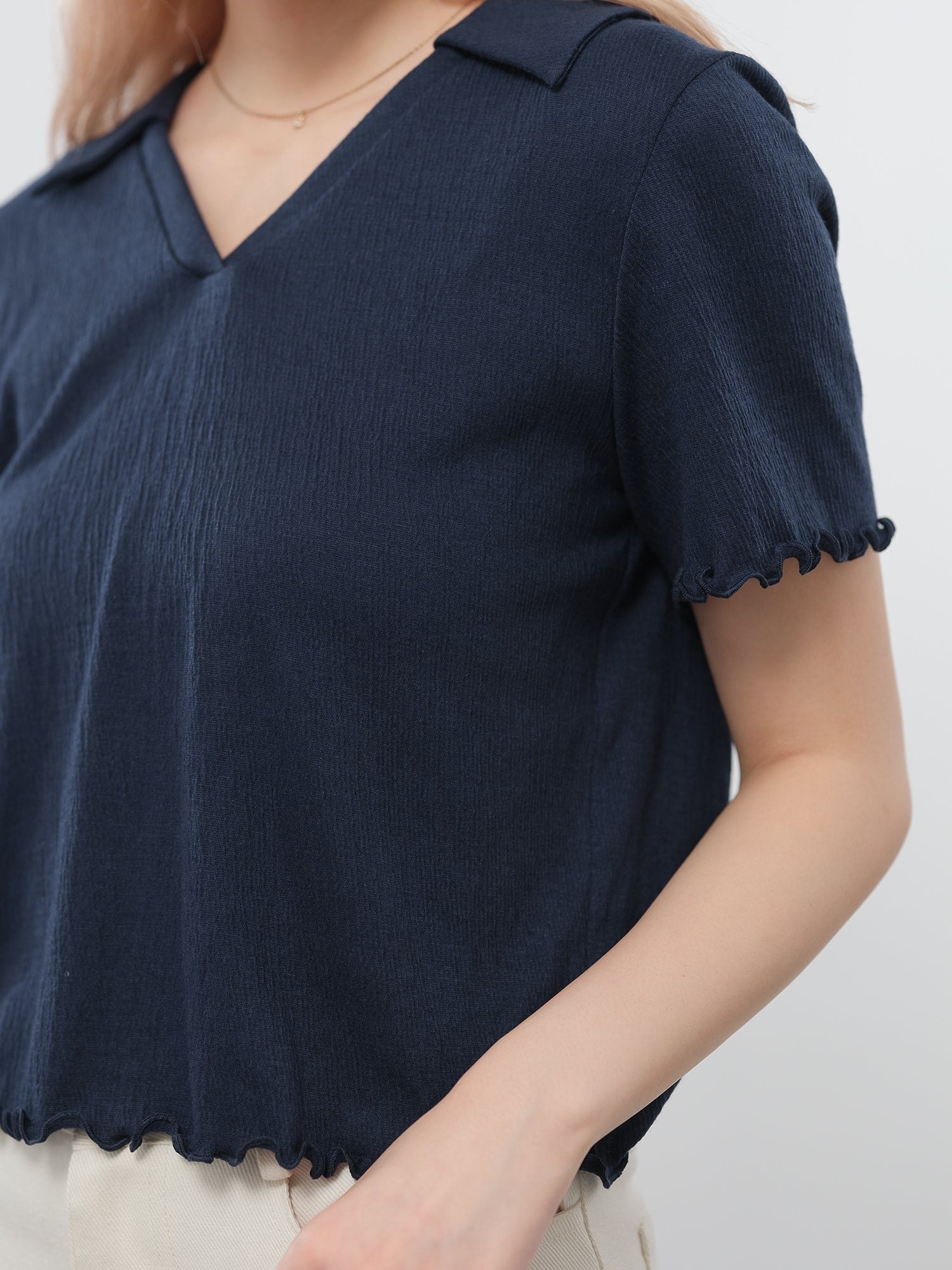 Open Collar Textured Top