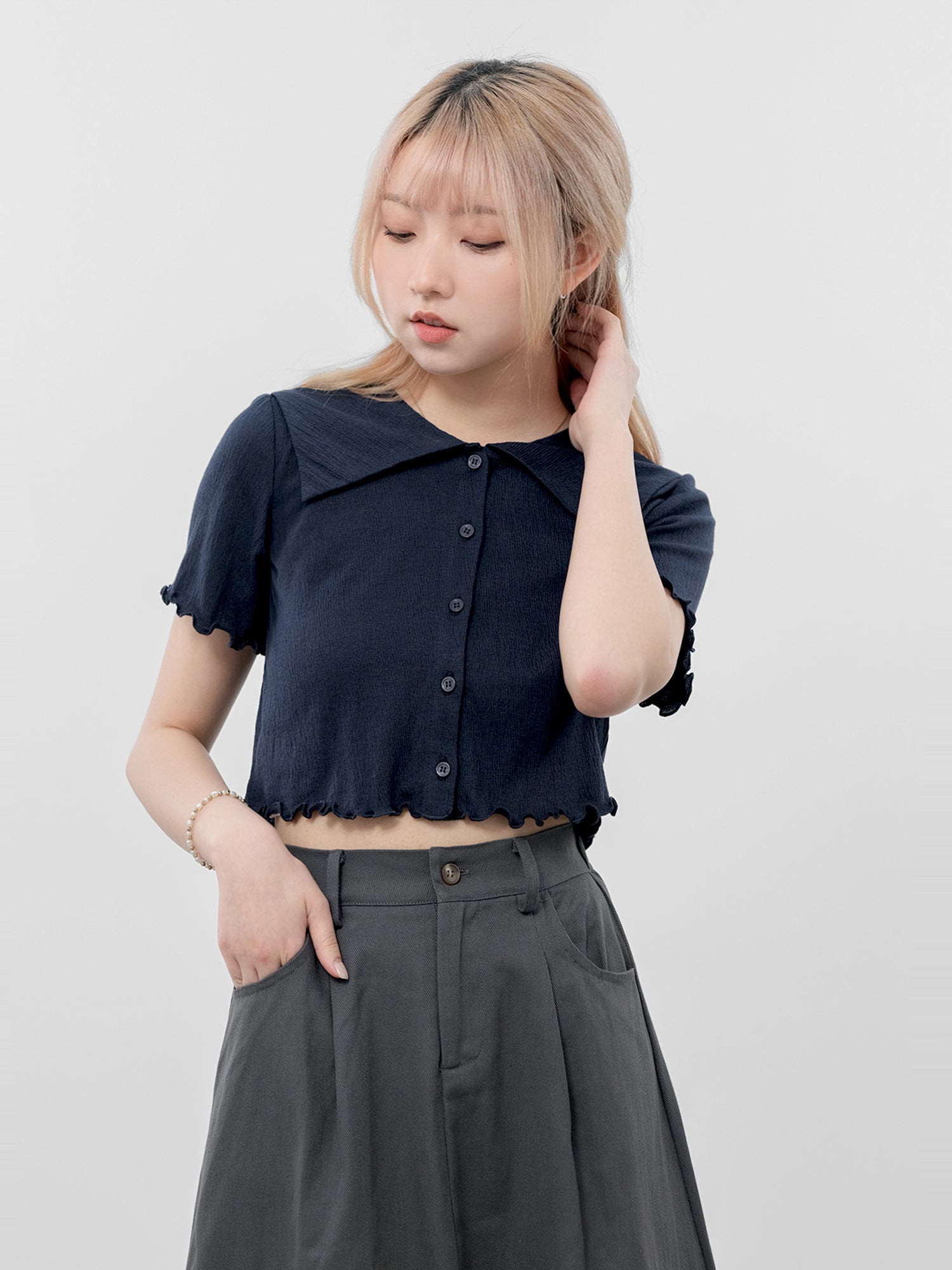 Asa Sailor Collar Buttoned Top*