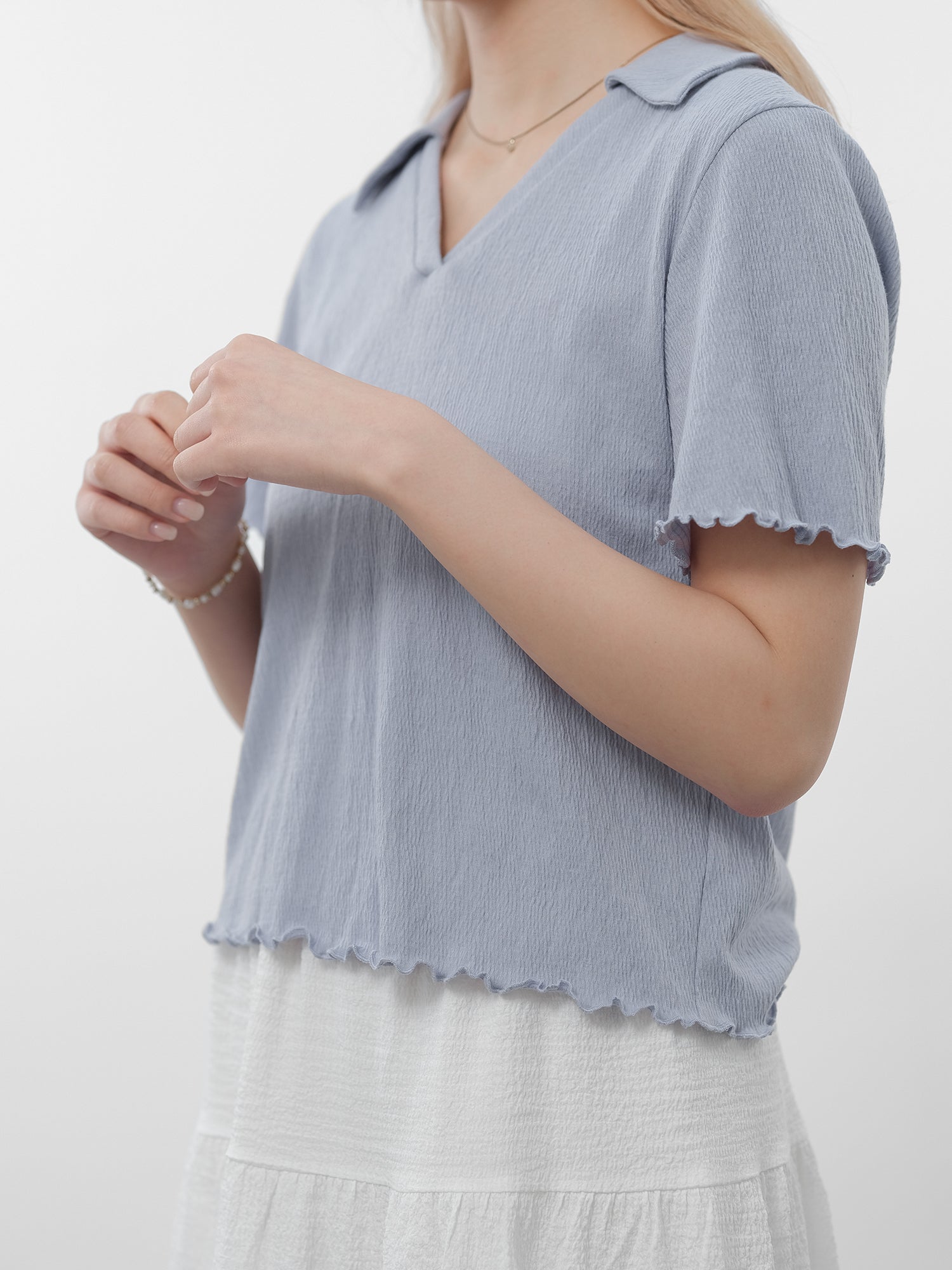 Open Collar Textured Top