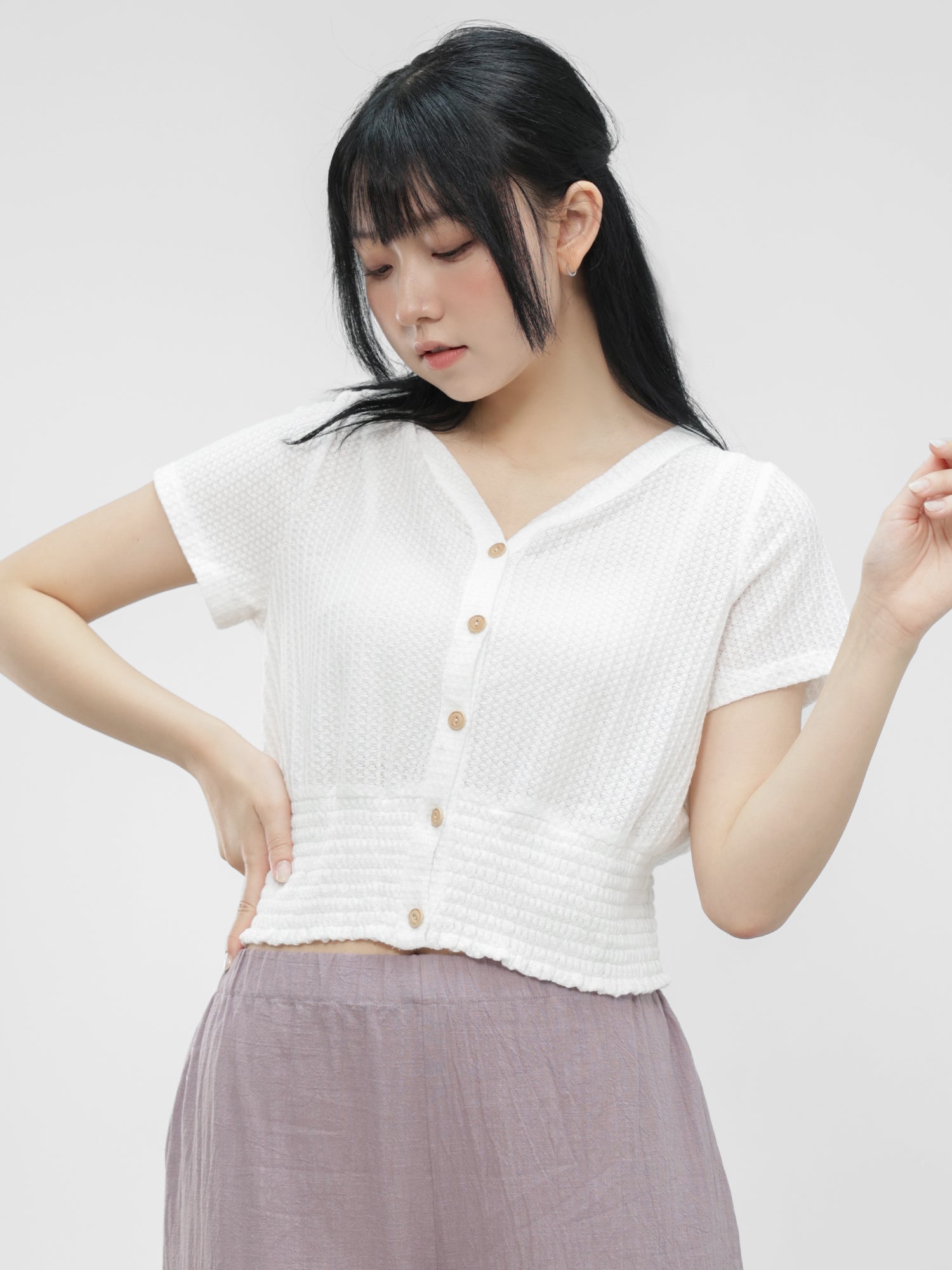 Buttoned Jacquard Knit Top