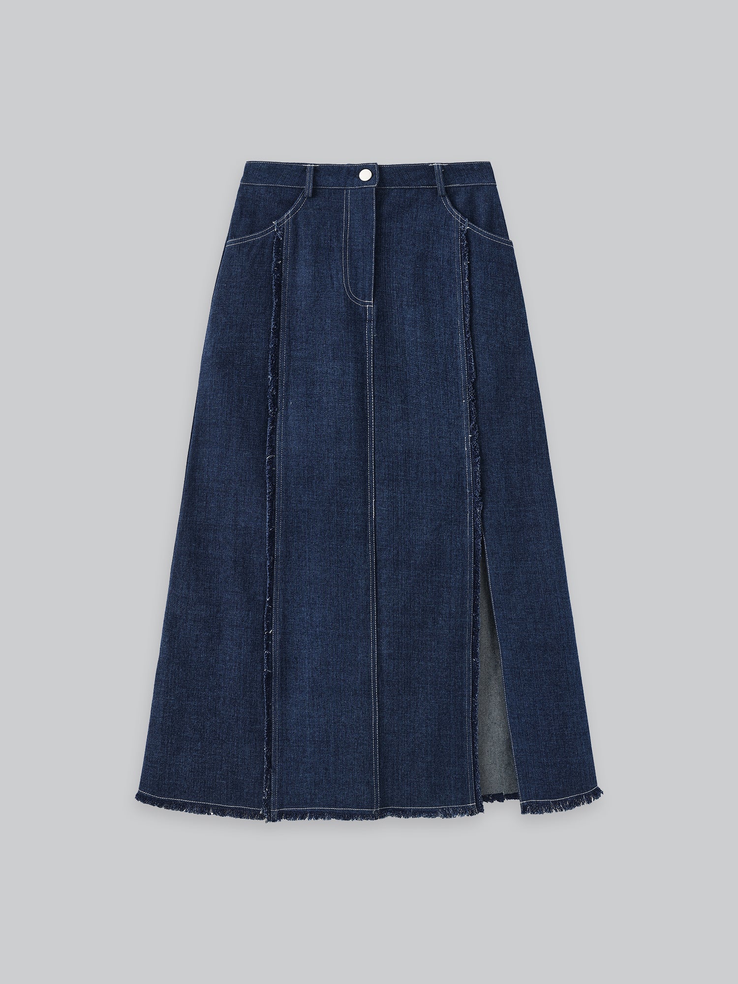 Denim Frayed Slit Skirt