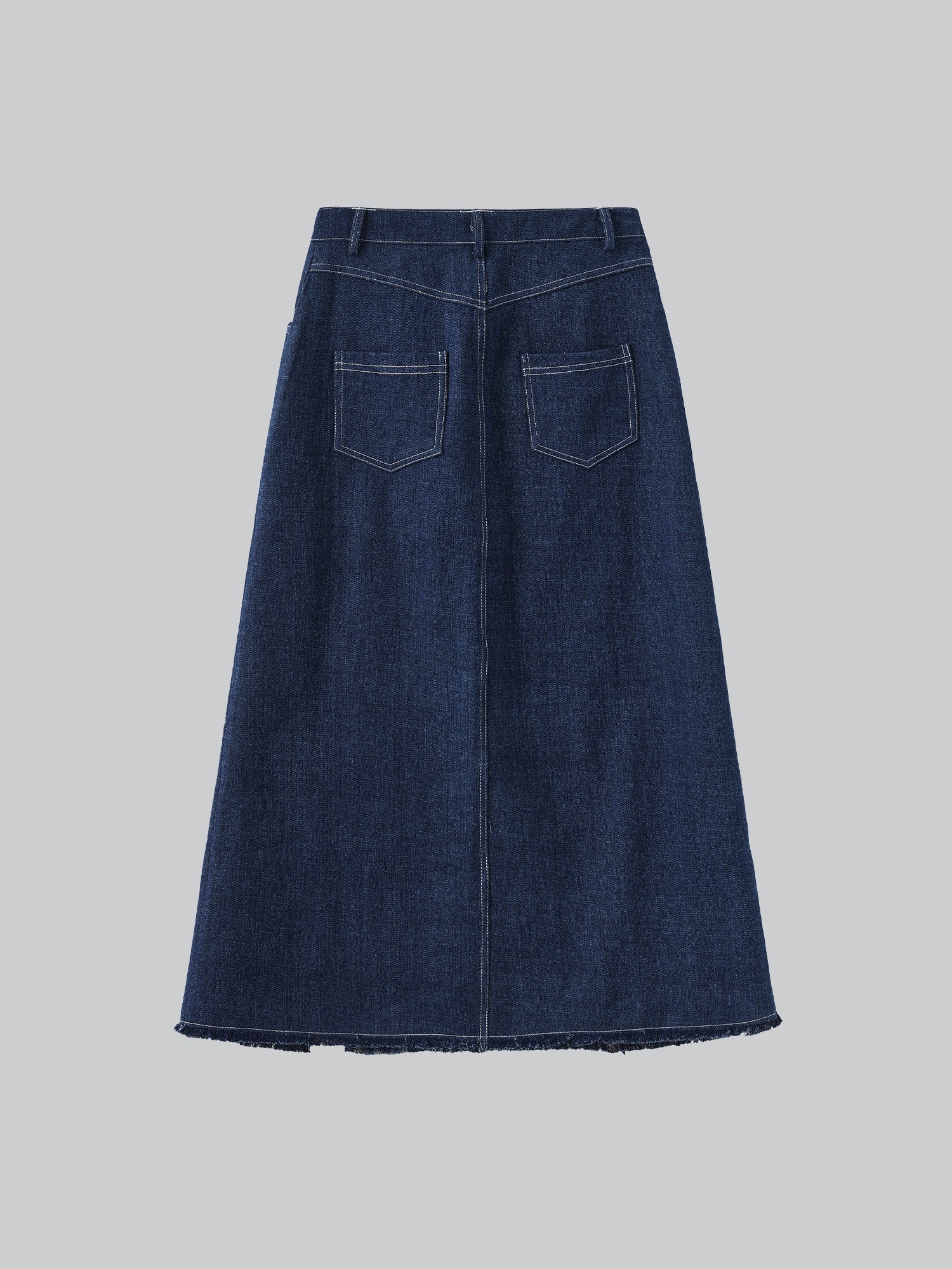 Denim Frayed Slit Skirt