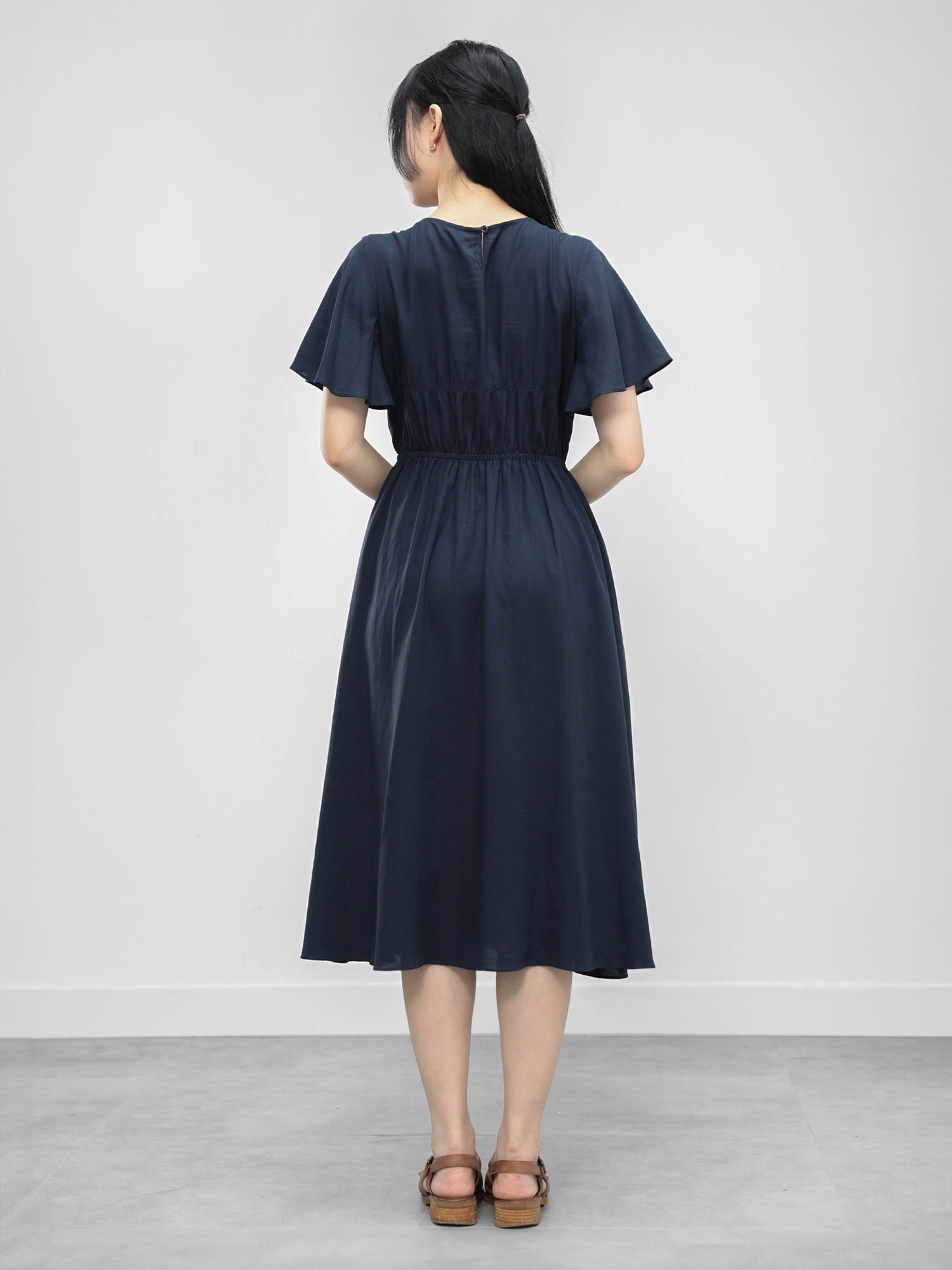 Tie Neck Shirring Dress